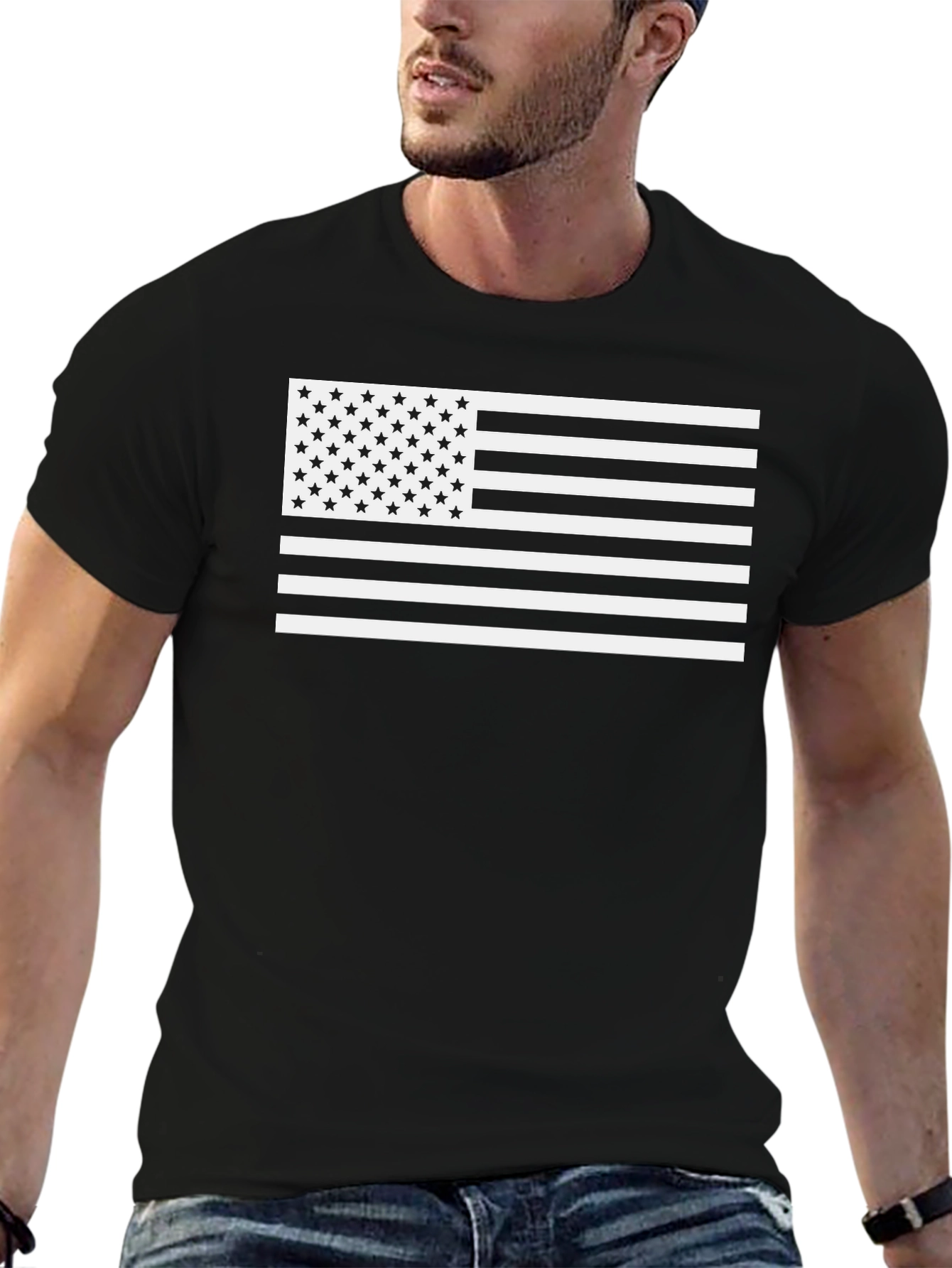 American Flag Graphic Tee - Black Cotton Blend T-Shirt - 6