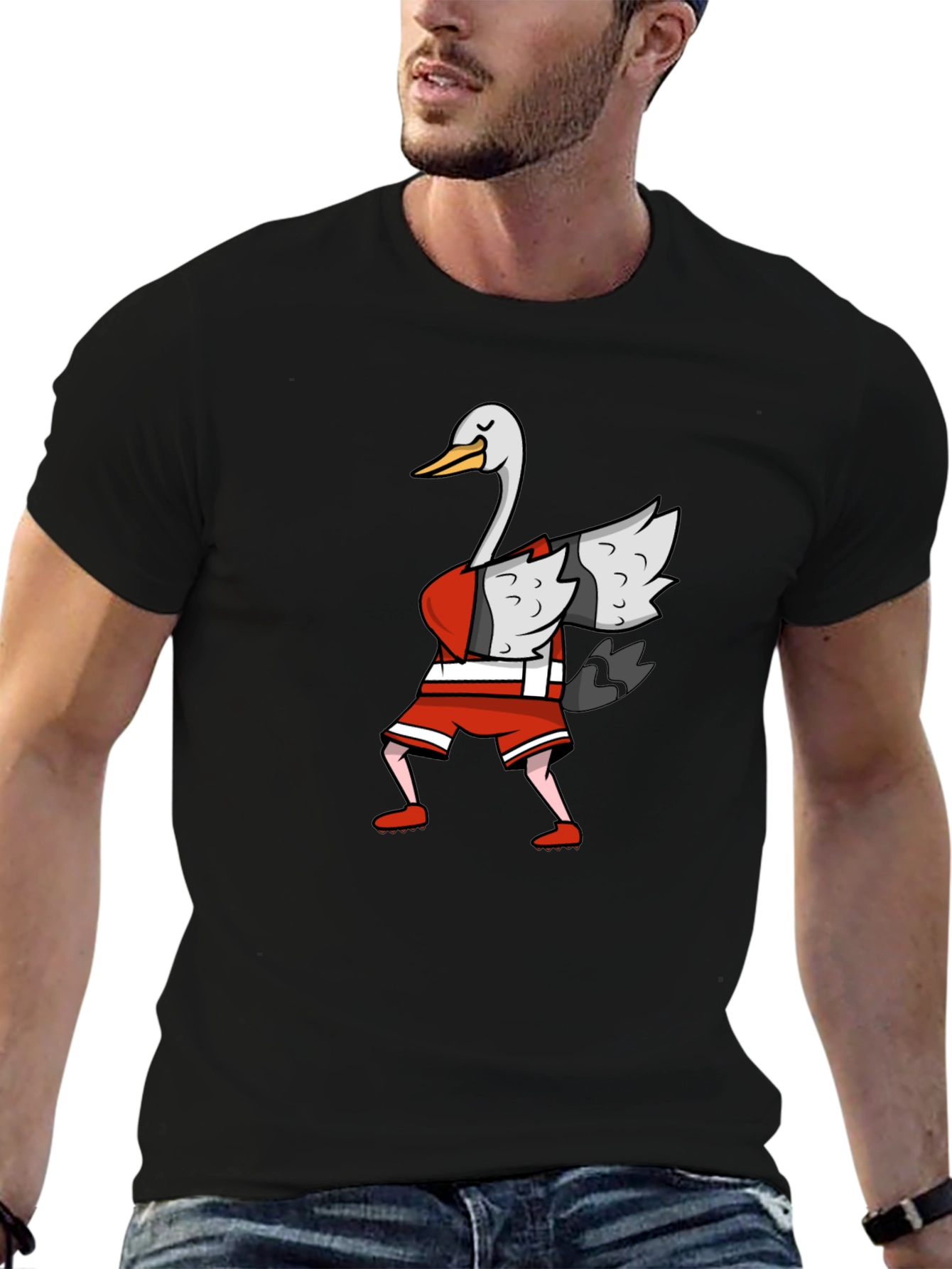 Black Dabbing Goose Graphic T-Shirt - Funny Animal Tee view 6