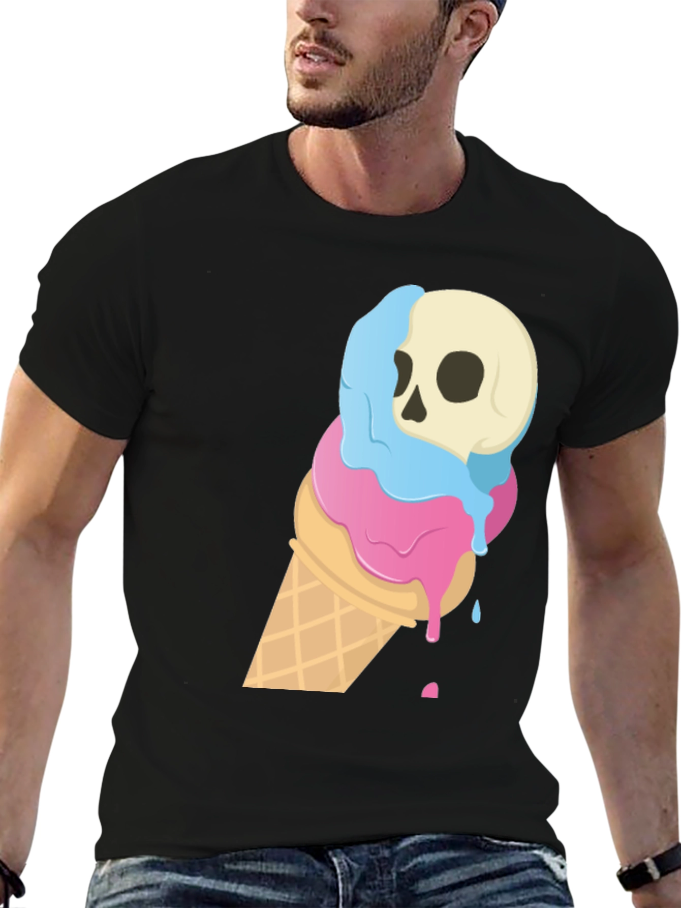Black Skull Ice Cream Cone Graphic Tee - Black view 6