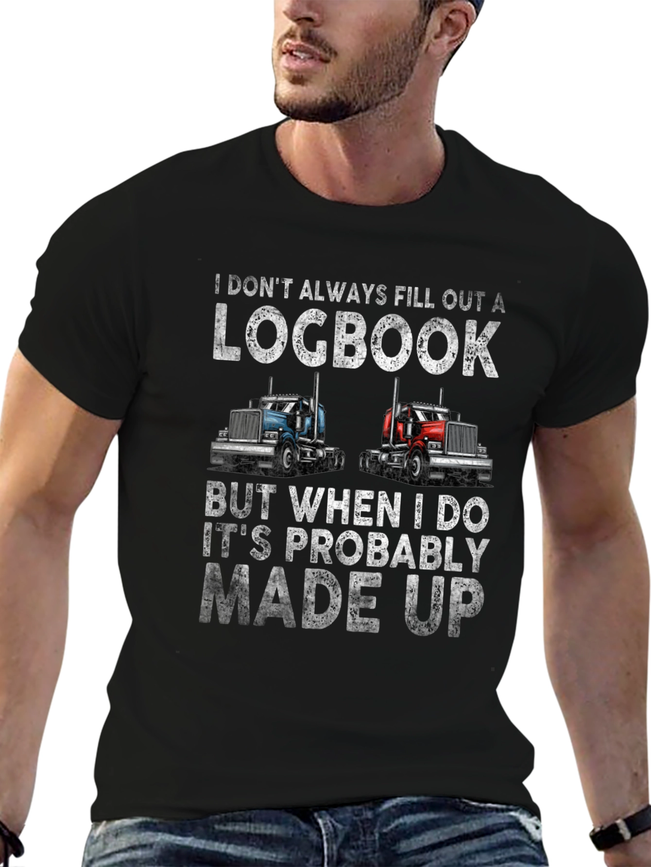 Black Trucker Humor T-Shirt - Logbook Design view 6