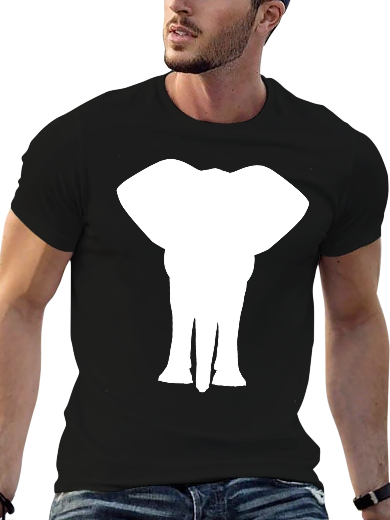Black Elephant Silhouette Tee - Black Cotton T-Shirt view 6