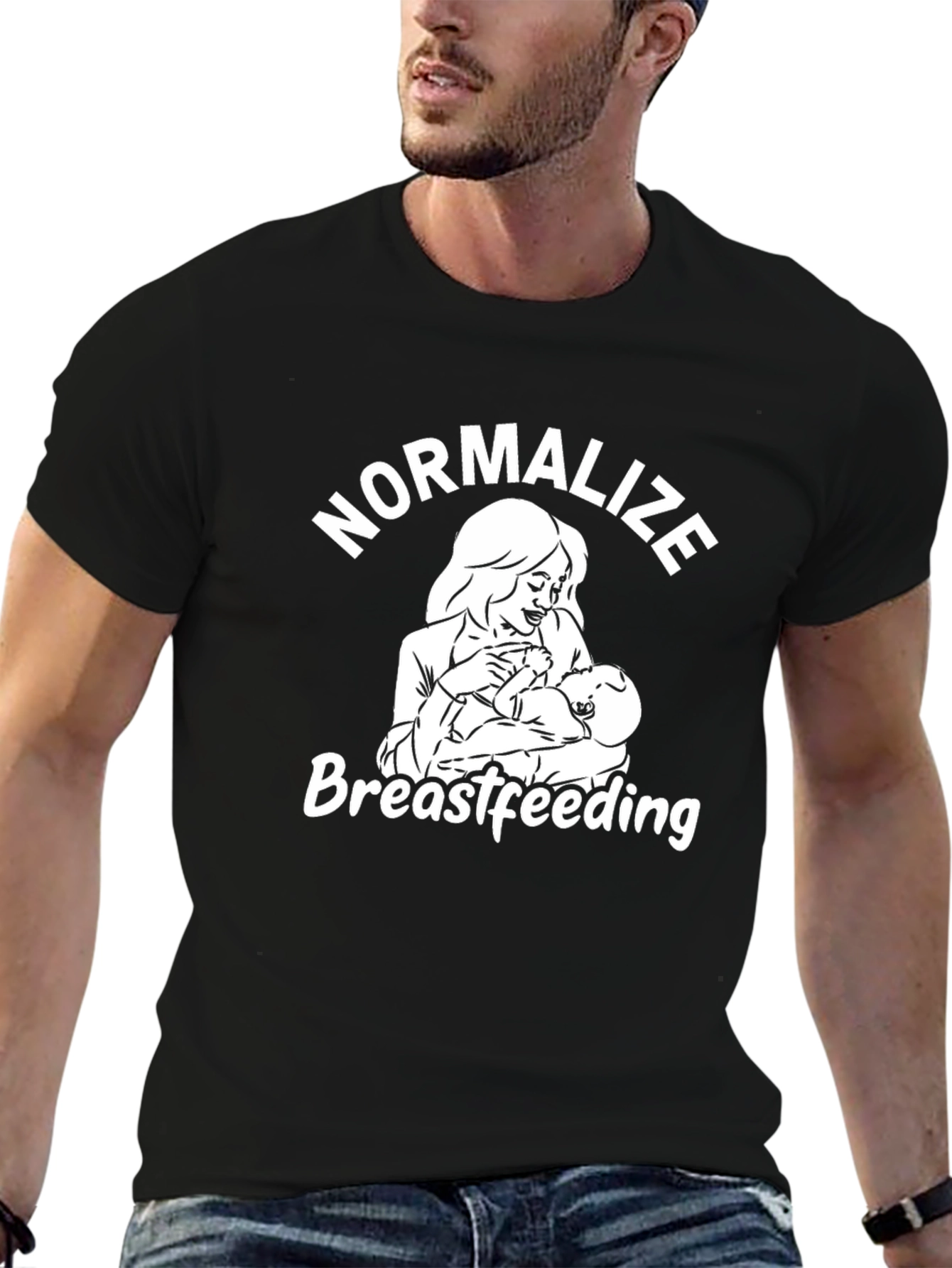 Black Normalize Breastfeeding Graphic Tee - Black Cotton T-Shirt view 6