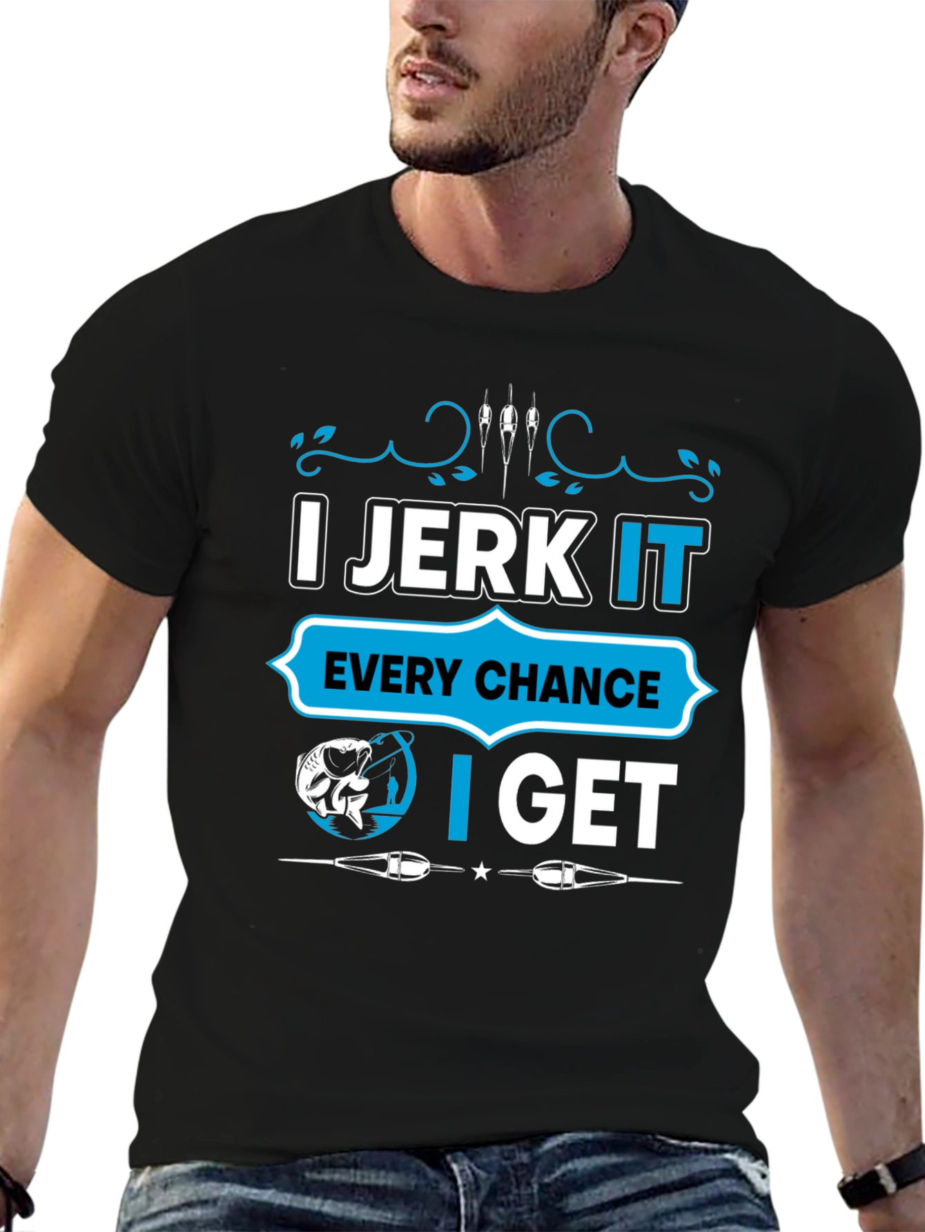 Black I Jerk It Fishing T-Shirt - Funny Fisherman Tee view 6