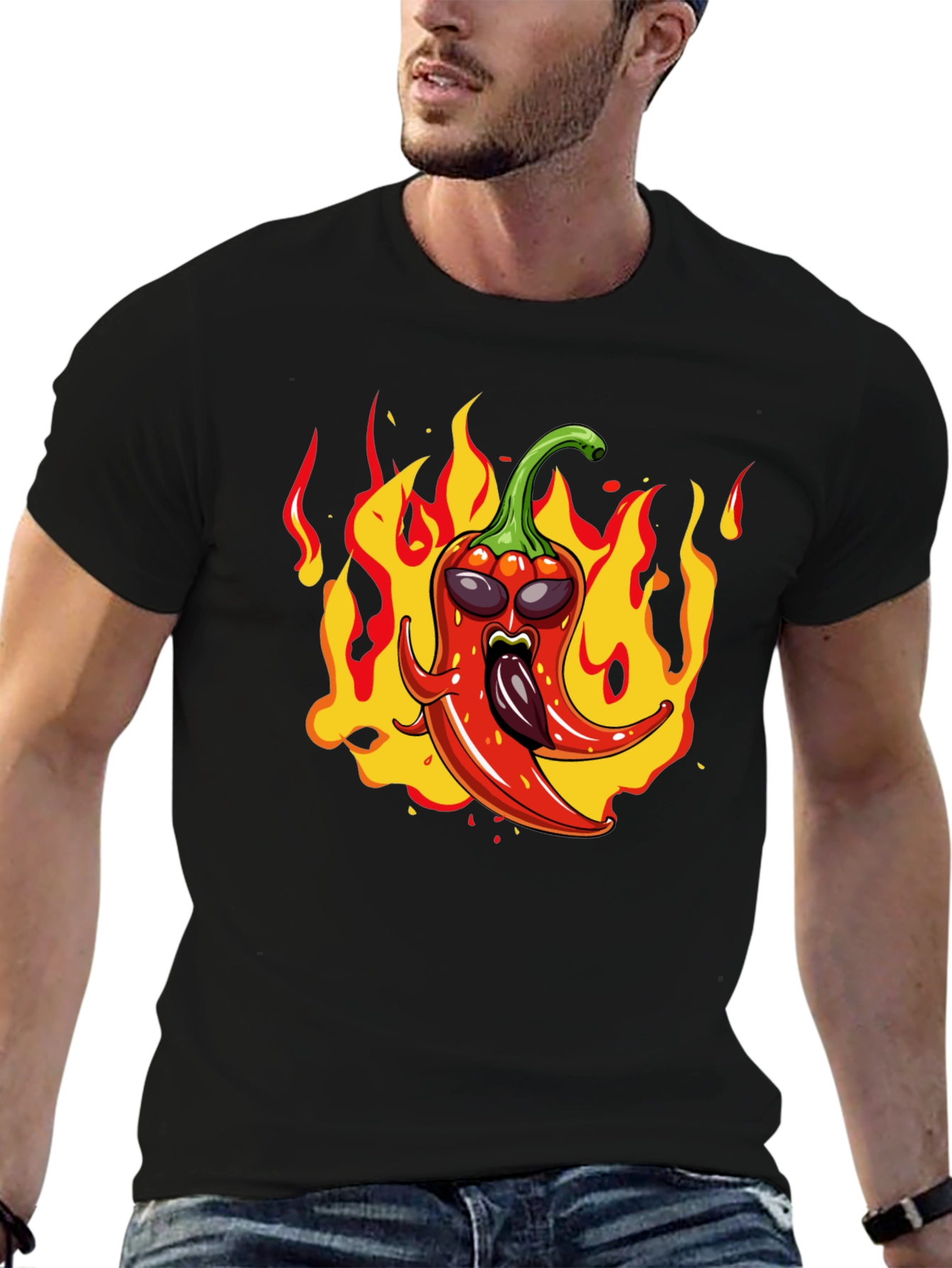 Black Spicy Pepper Graphic Tee - Hot Sauce Lover Shirt view 6