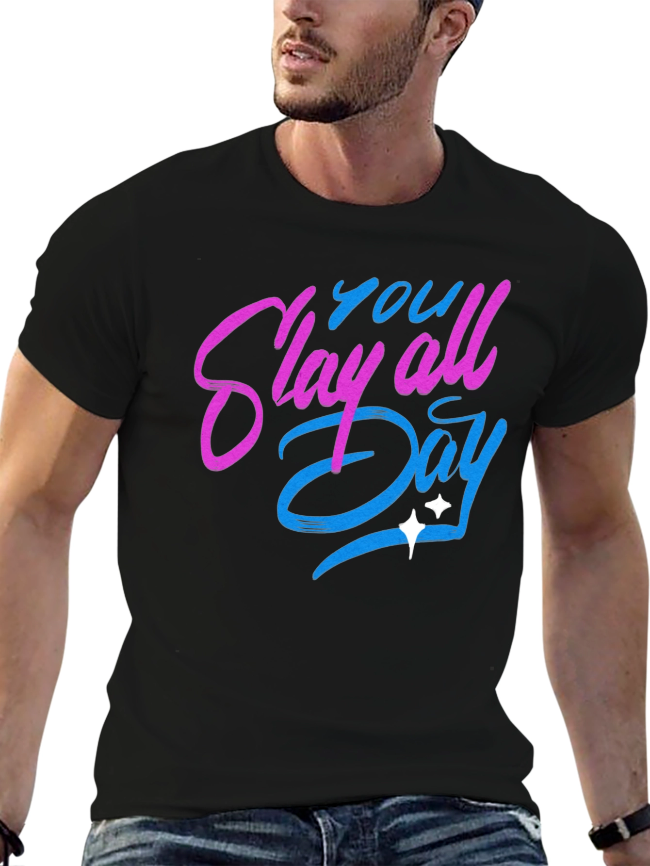 Black Slay All Day Graphic T-Shirt - Trendy Casual Tee view 6