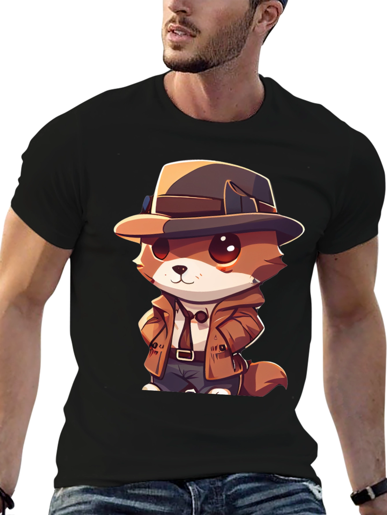 Black Detective Dog T-Shirt - Cartoon Style view 6