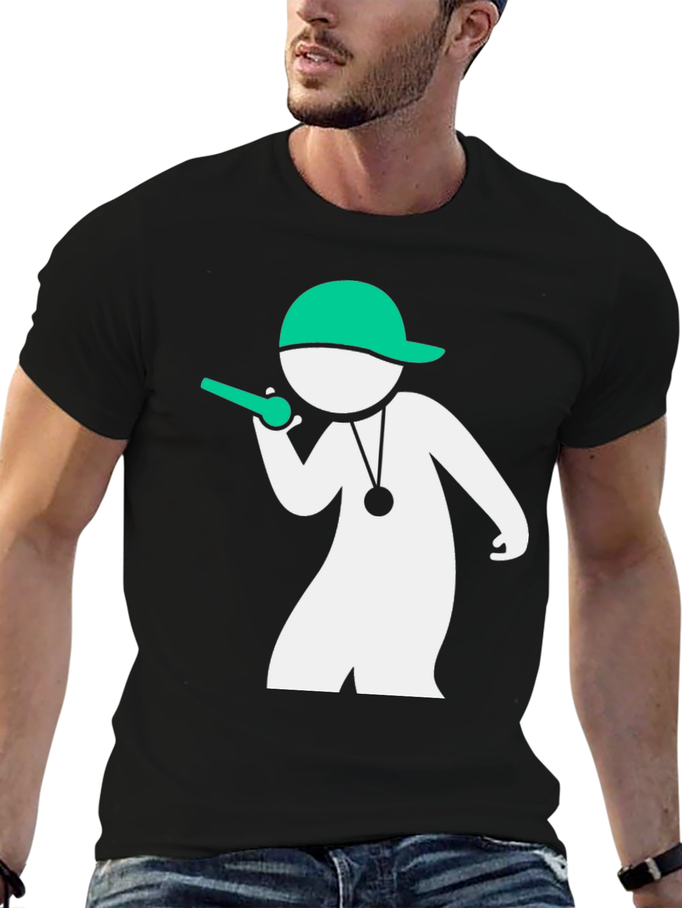 Cool Coach T-Shirt - Black with Green & White Design - 6