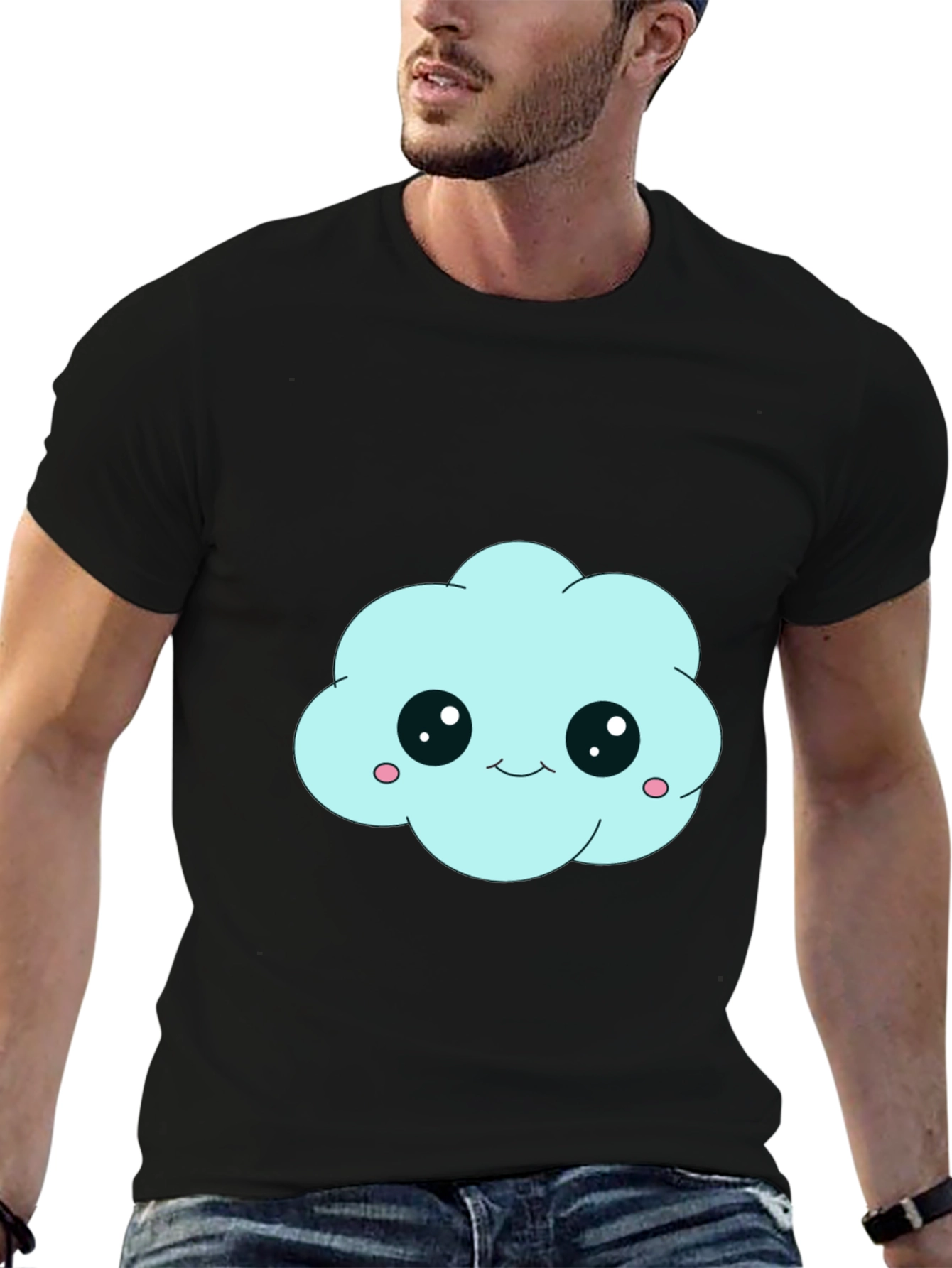Black Cute Cloud Graphic Black T-Shirt - Unisex view 6