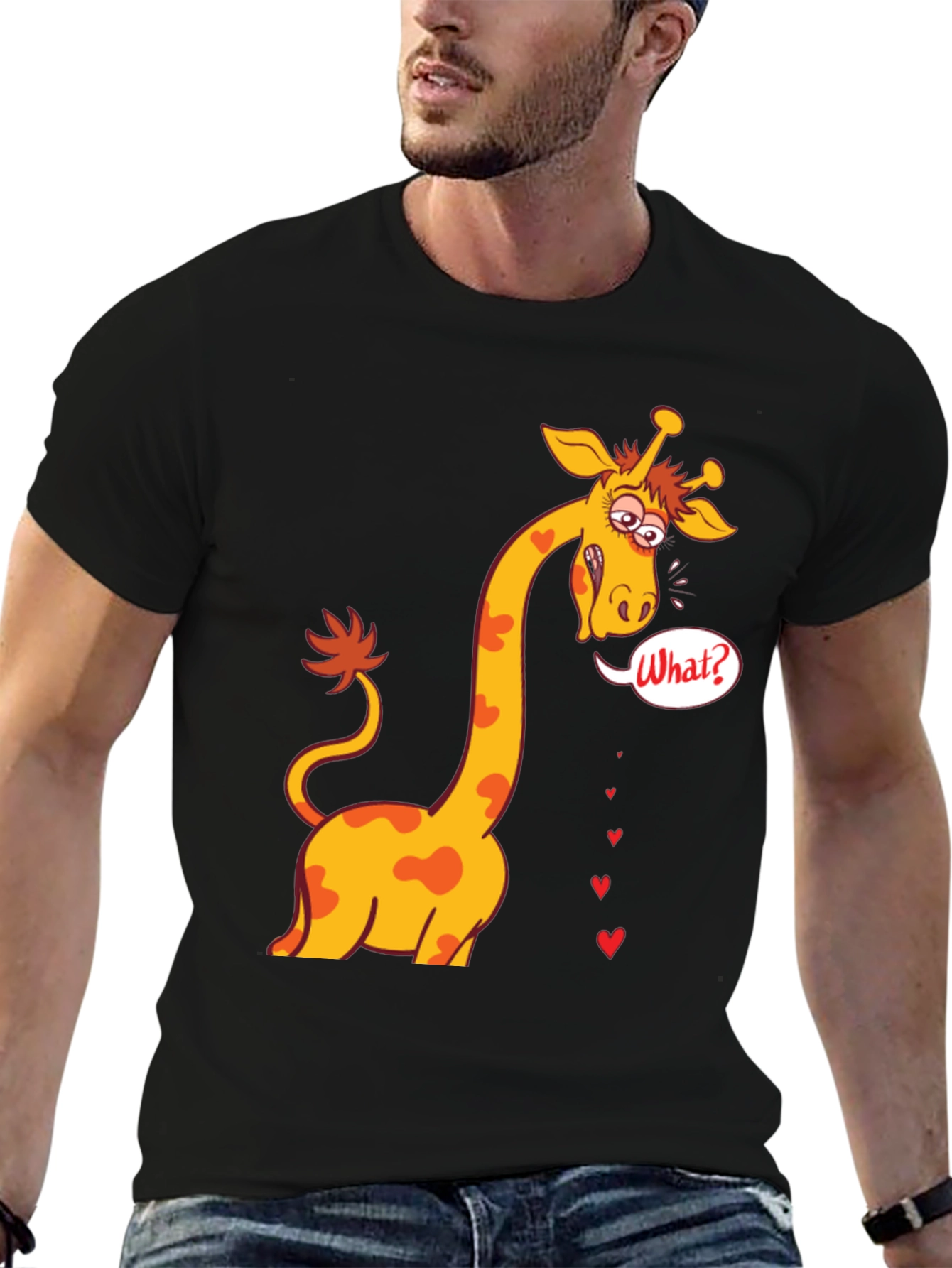 Black Funny Giraffe What? T-Shirt - Black view 6