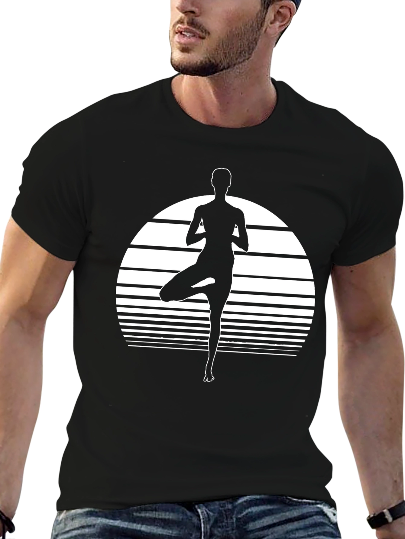 Black Yoga Pose Graphic Tee - Black Cotton Blend Shirt view 6