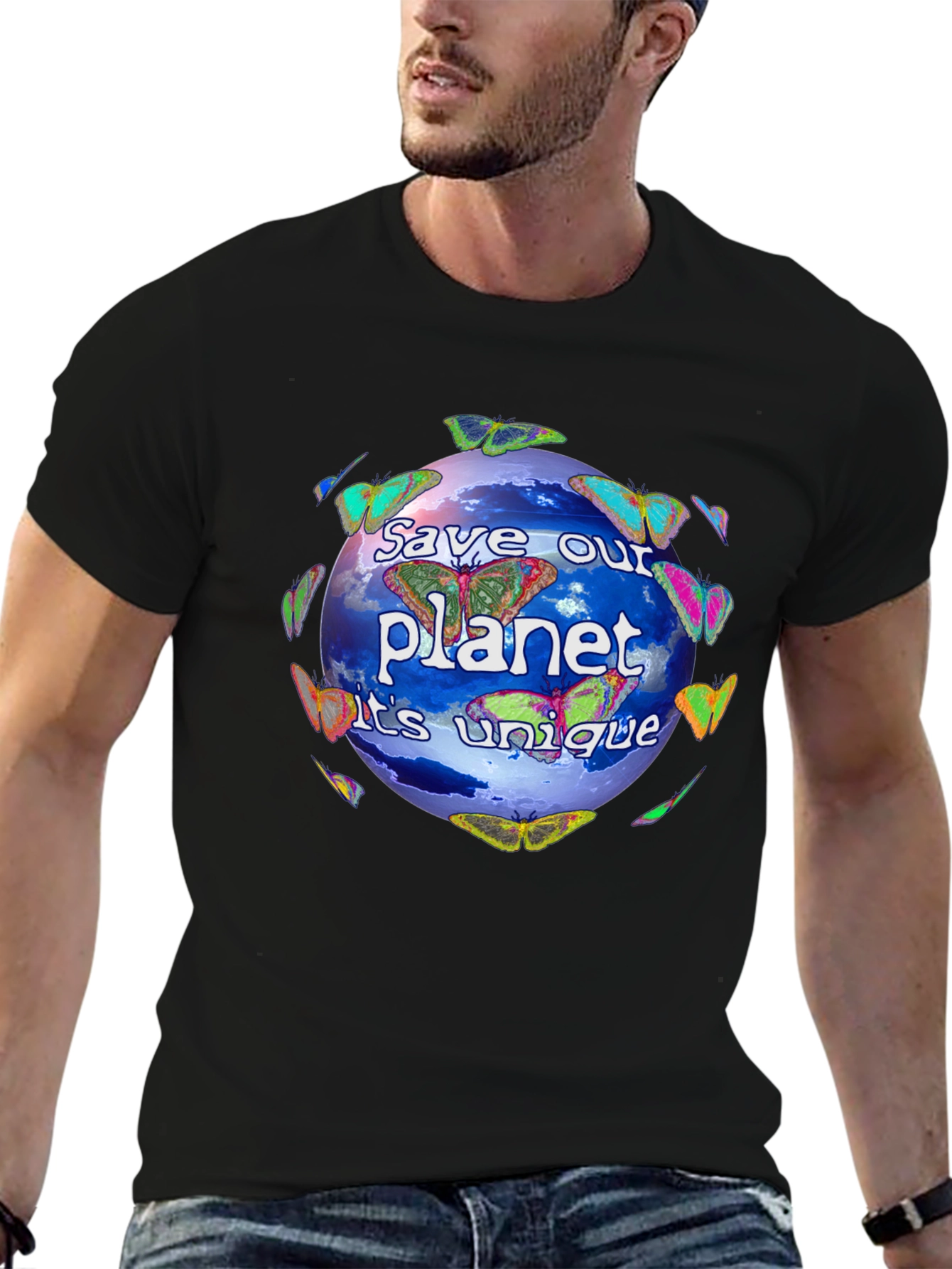 Black Save Our Planet Graphic T-Shirt - Unique Design! view 6