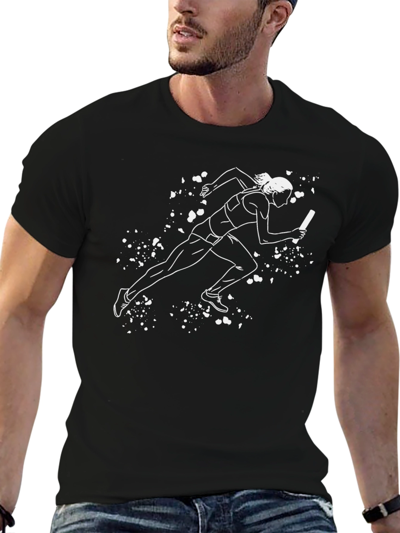 Black Running Relay Race Graphic Tee - Black Cotton T-Shirt view 6