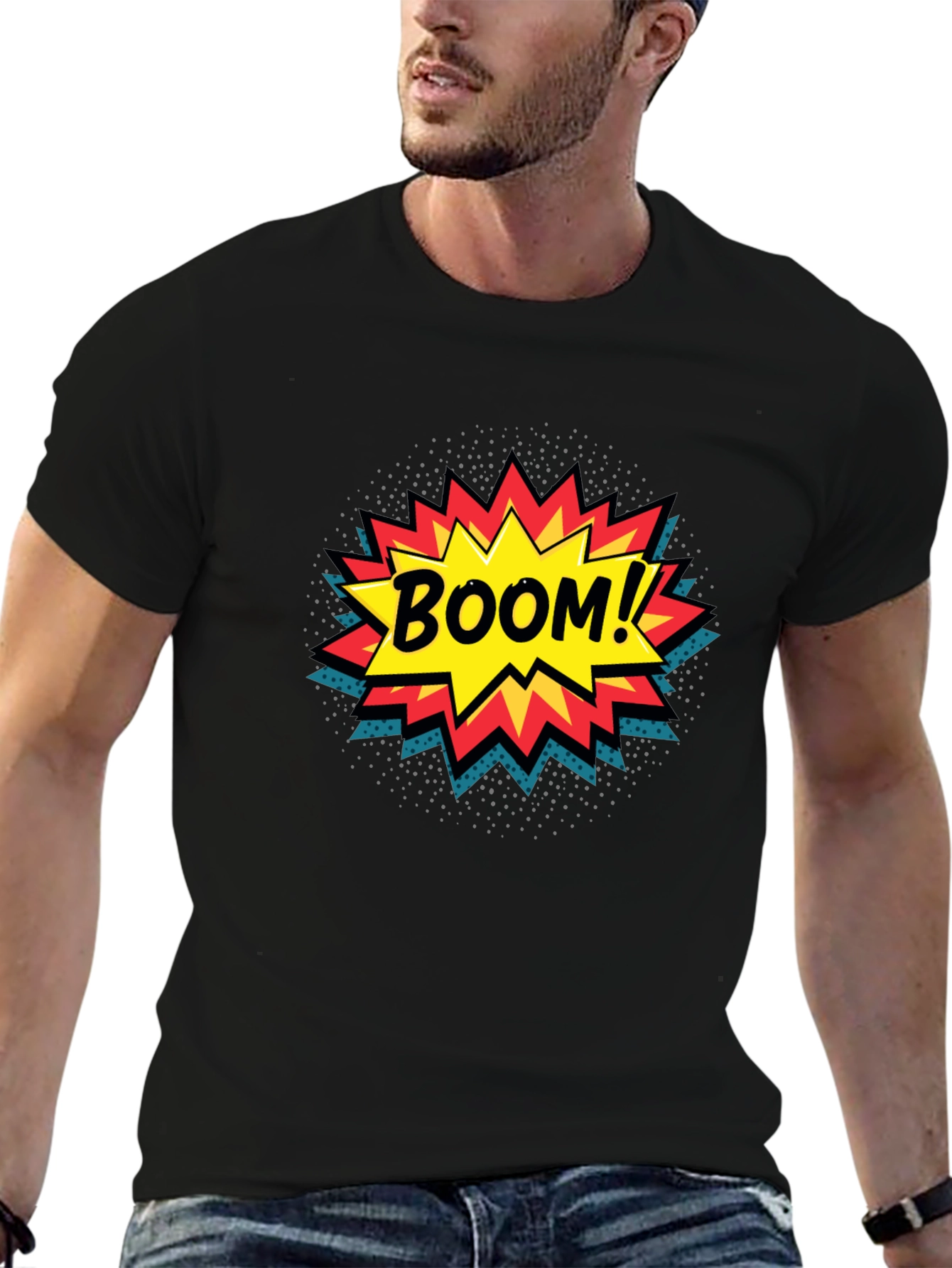 Black Boom! Comic Book Graphic Print Black T-Shirt view 6
