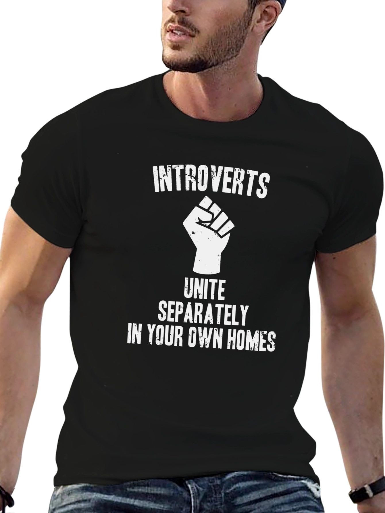 Black Introverts Unite Black T-Shirt view 6