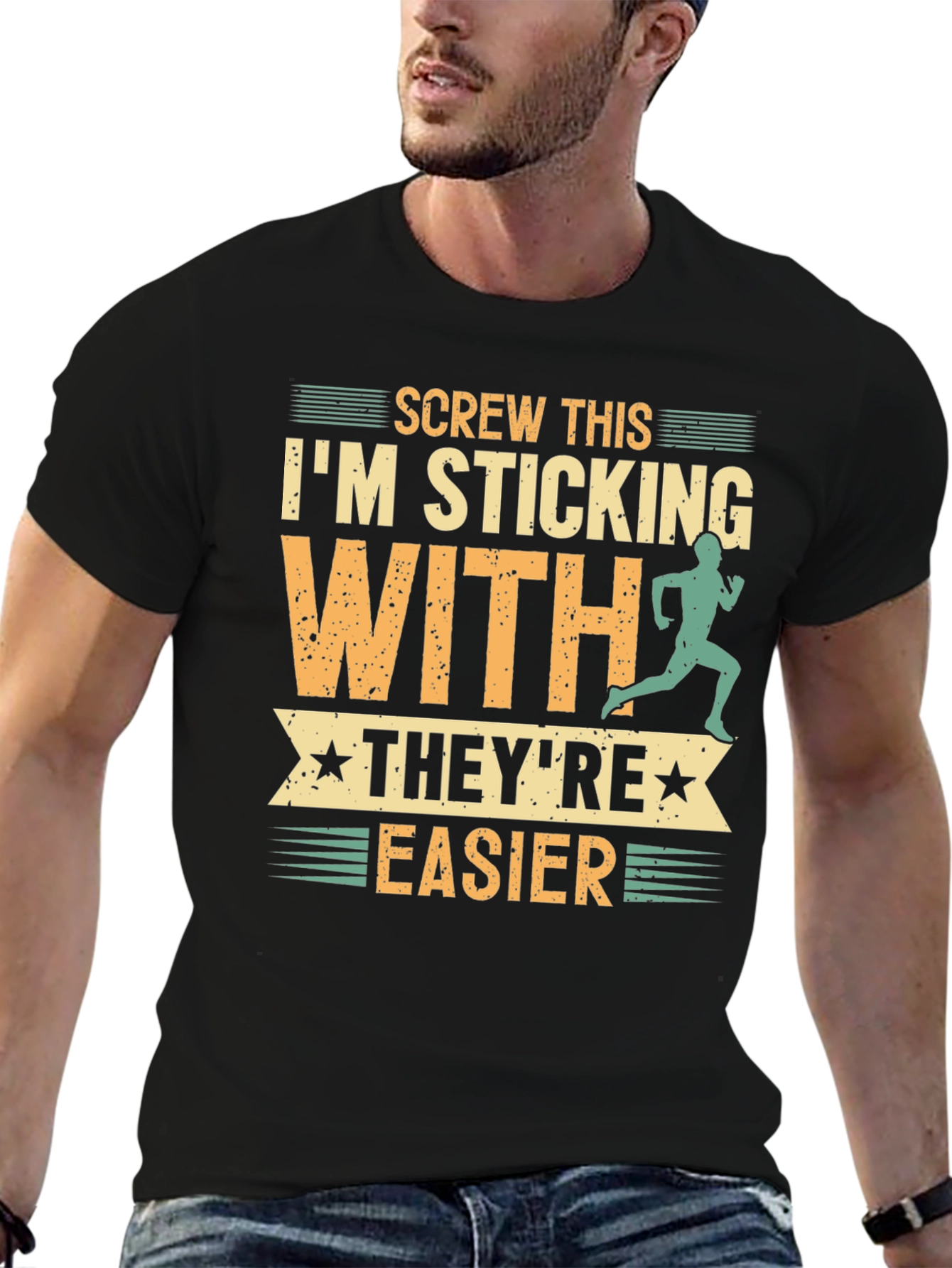 Black Funny Running T-Shirt: Screw This, They're Easier! view 6