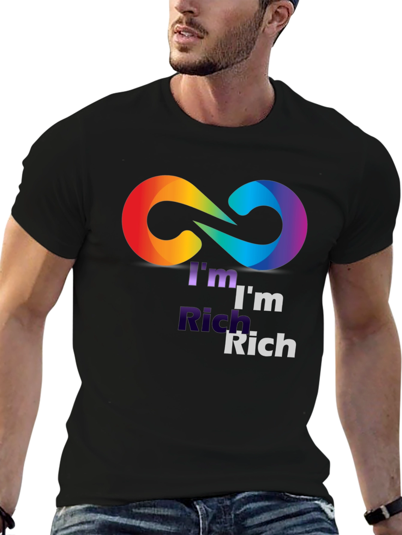 Black I'm Rich Rainbow Infinity Symbol Black T-Shirt view 6