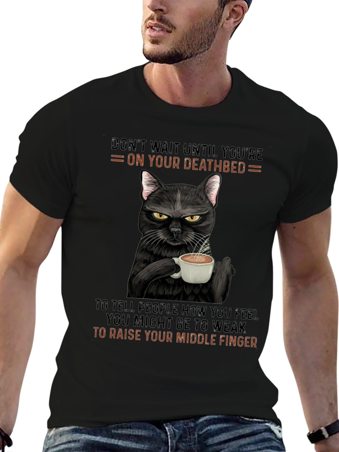 Black Sarcastic Cat Middle Finger T-Shirt view 6