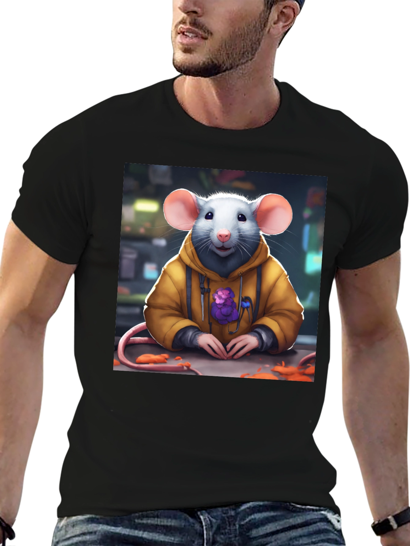 Black Rat in Hoodie T-Shirt - Unique Graphic Tee view 6