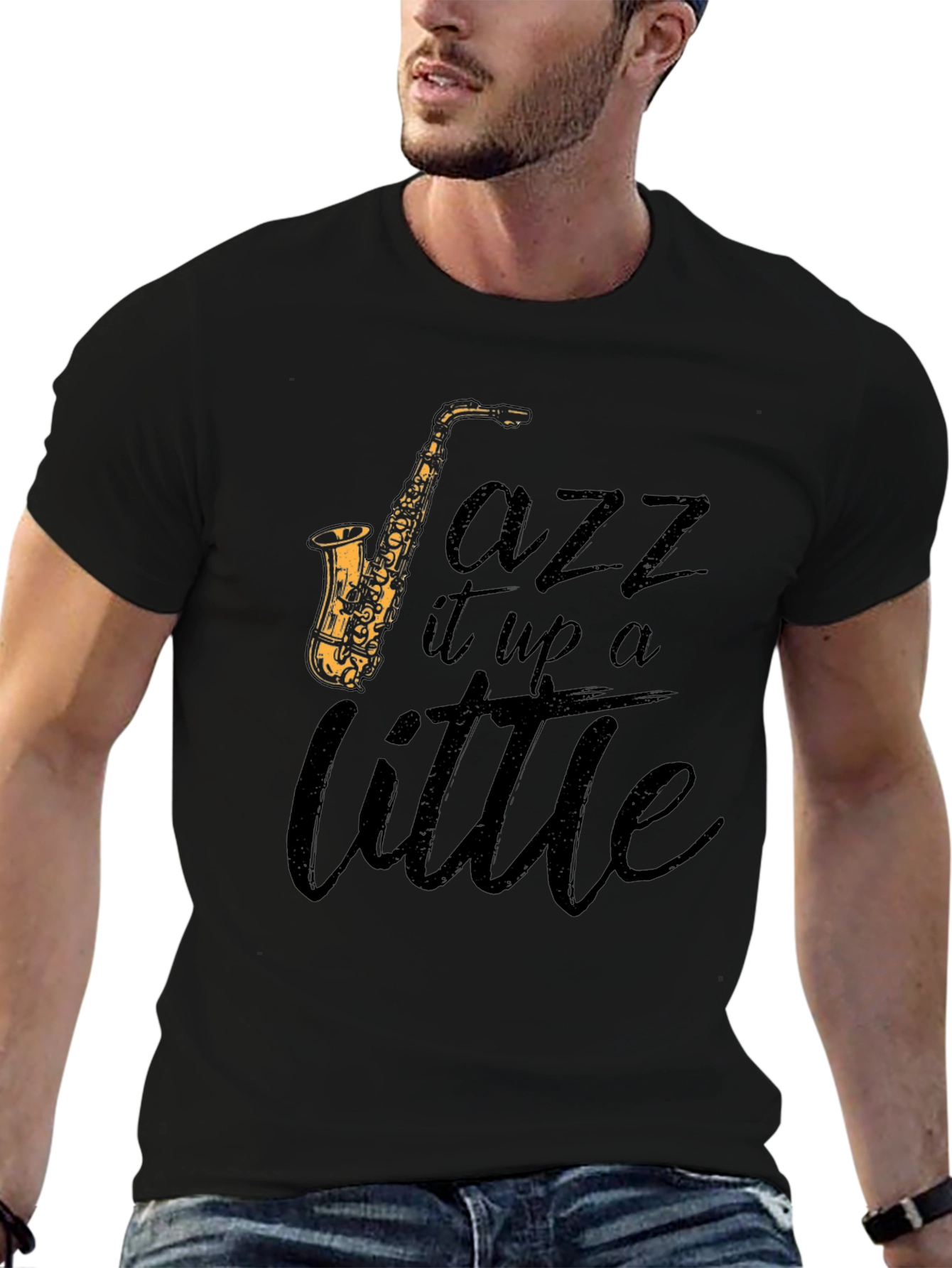 Black Jazz It Up Tee - Saxophone Graphic T-Shirt view 6