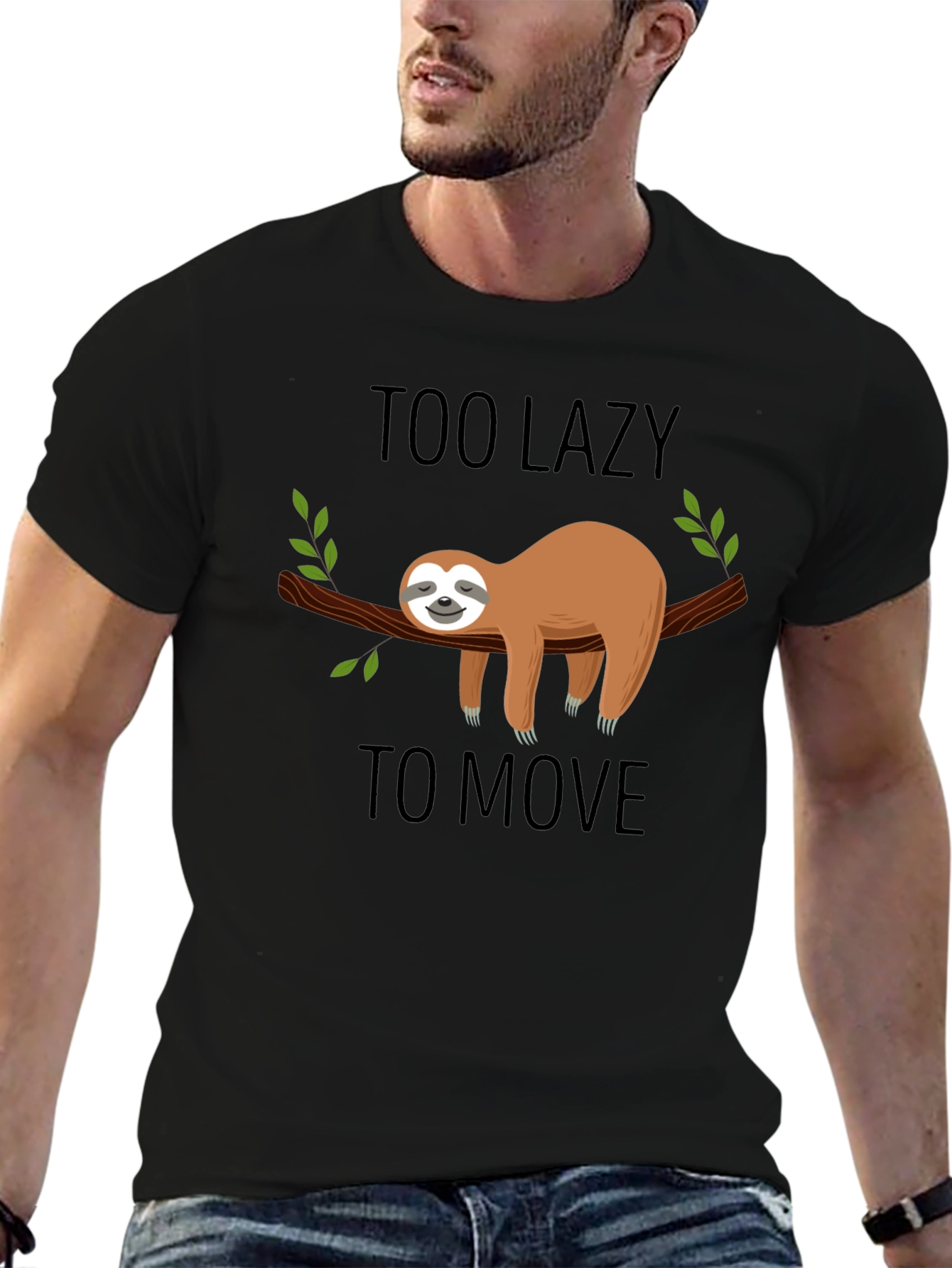 Black Lazy Sloth Graphic T-Shirt - Men's Black Tee view 6
