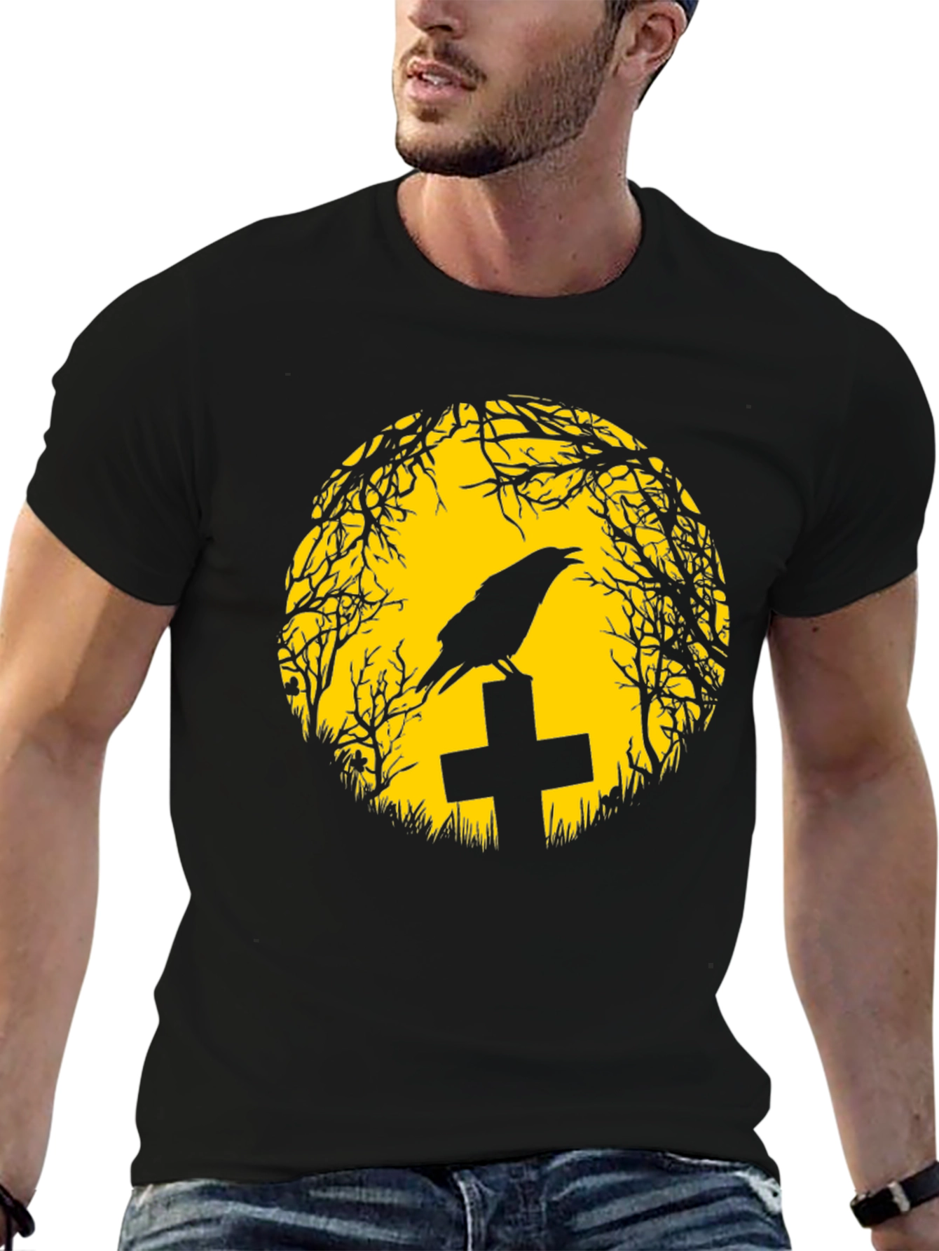 Black Raven on Tombstone T-Shirt view 6