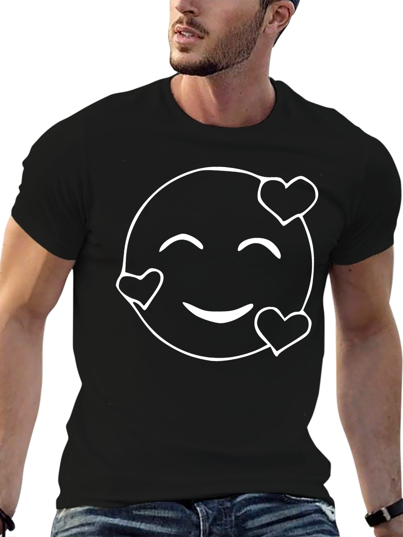 Black Heart Eyes Emoji Graphic Tee - Black view 6