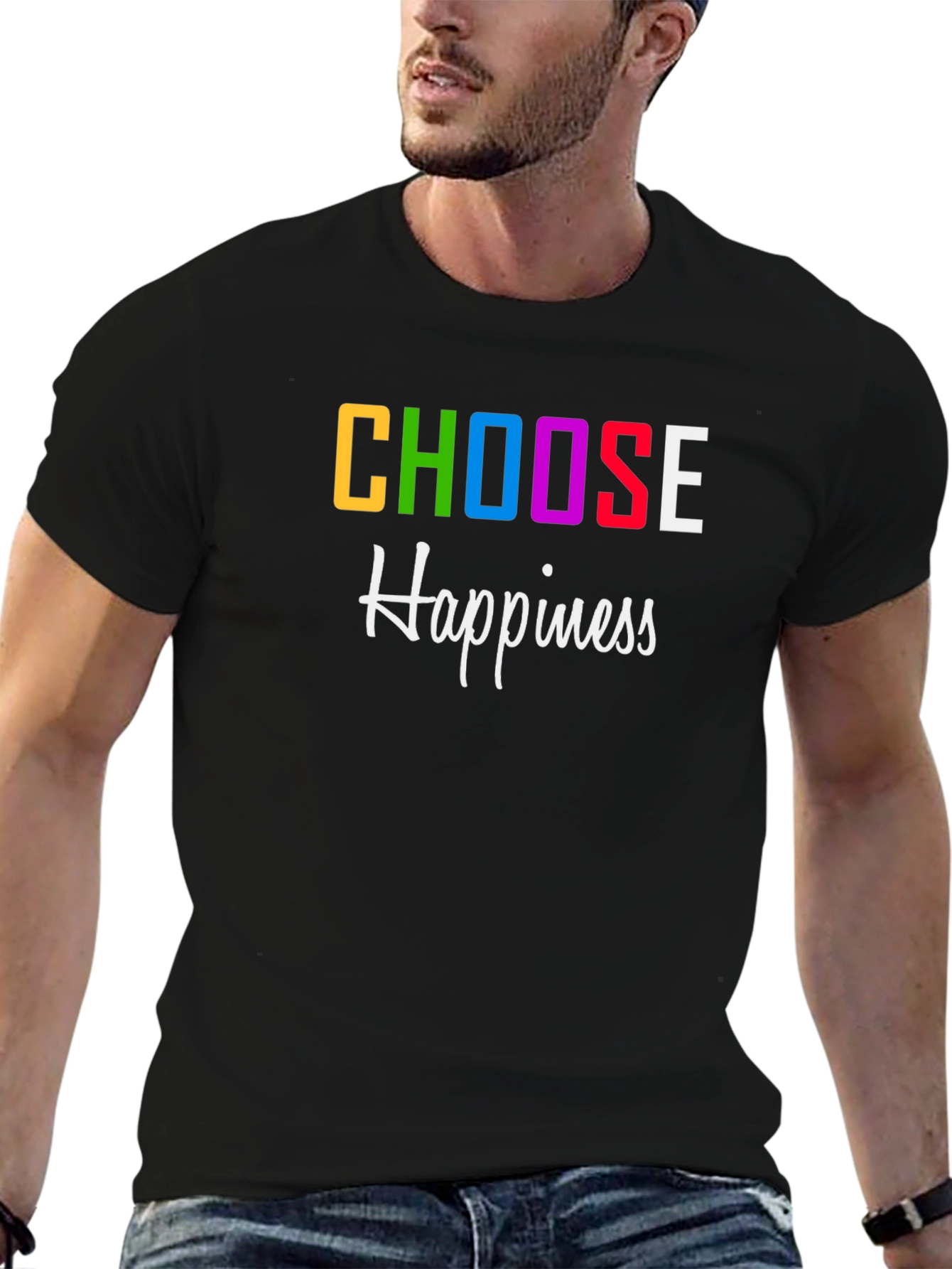 Black Choose Happiness Graphic Print T-Shirt view 6
