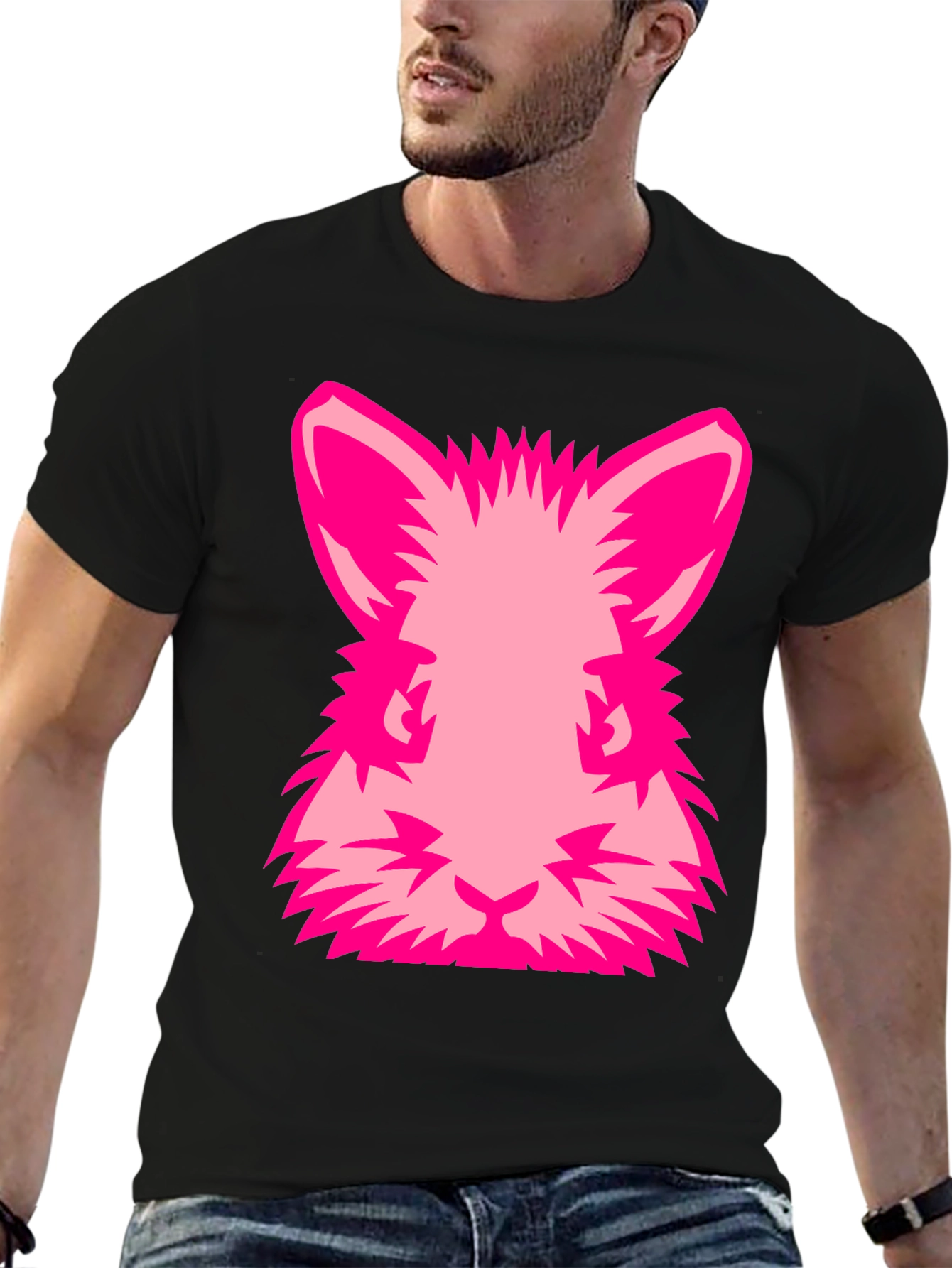 Black Pink Rabbit Graphic Tee - Black Cotton Blend Shirt view 6