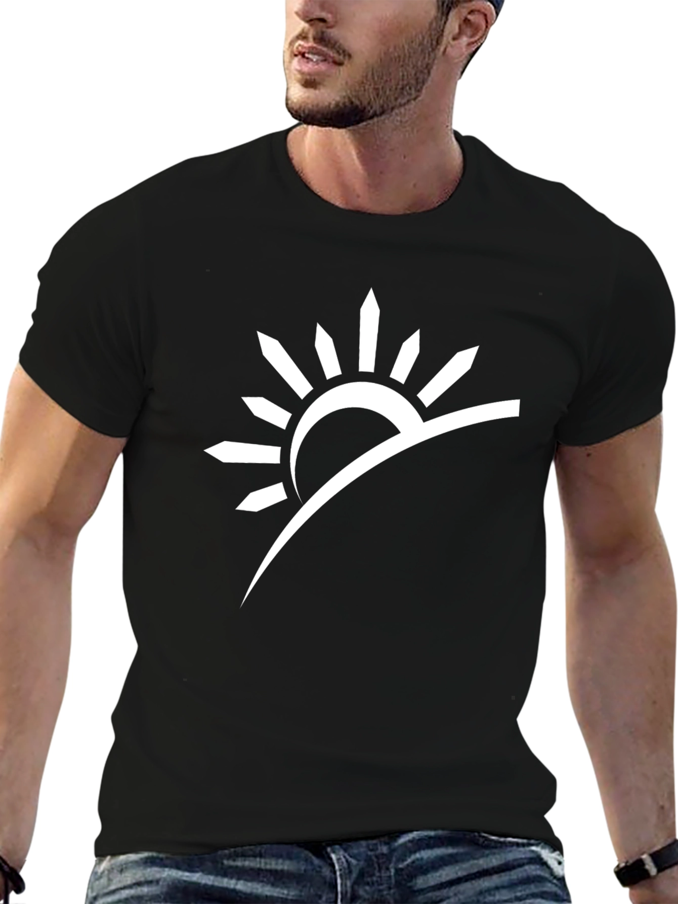 Black Sunrise Graphic Tee - Modern Black T-Shirt view 6
