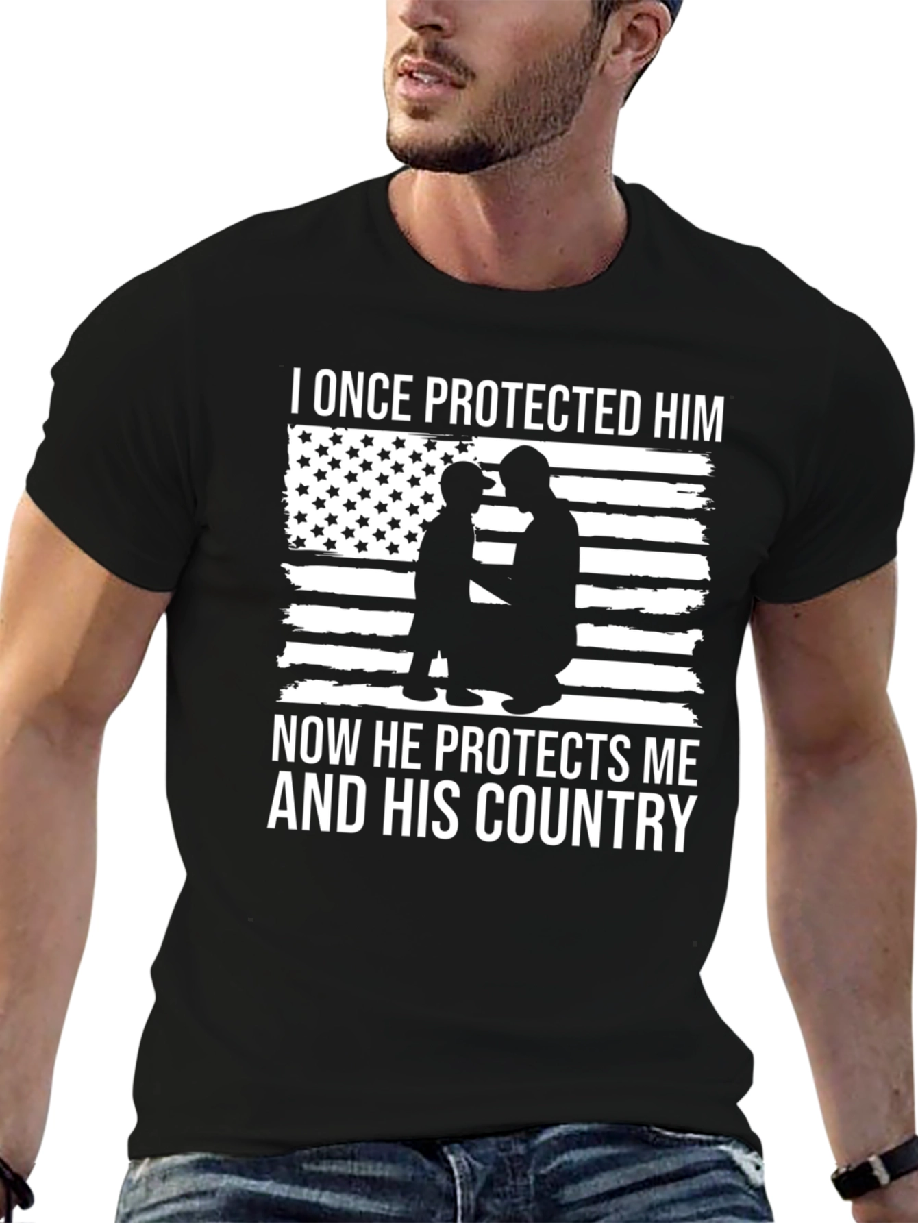 Black I Once Protected Him T-Shirt - Patriotic Father & Son Tee view 6