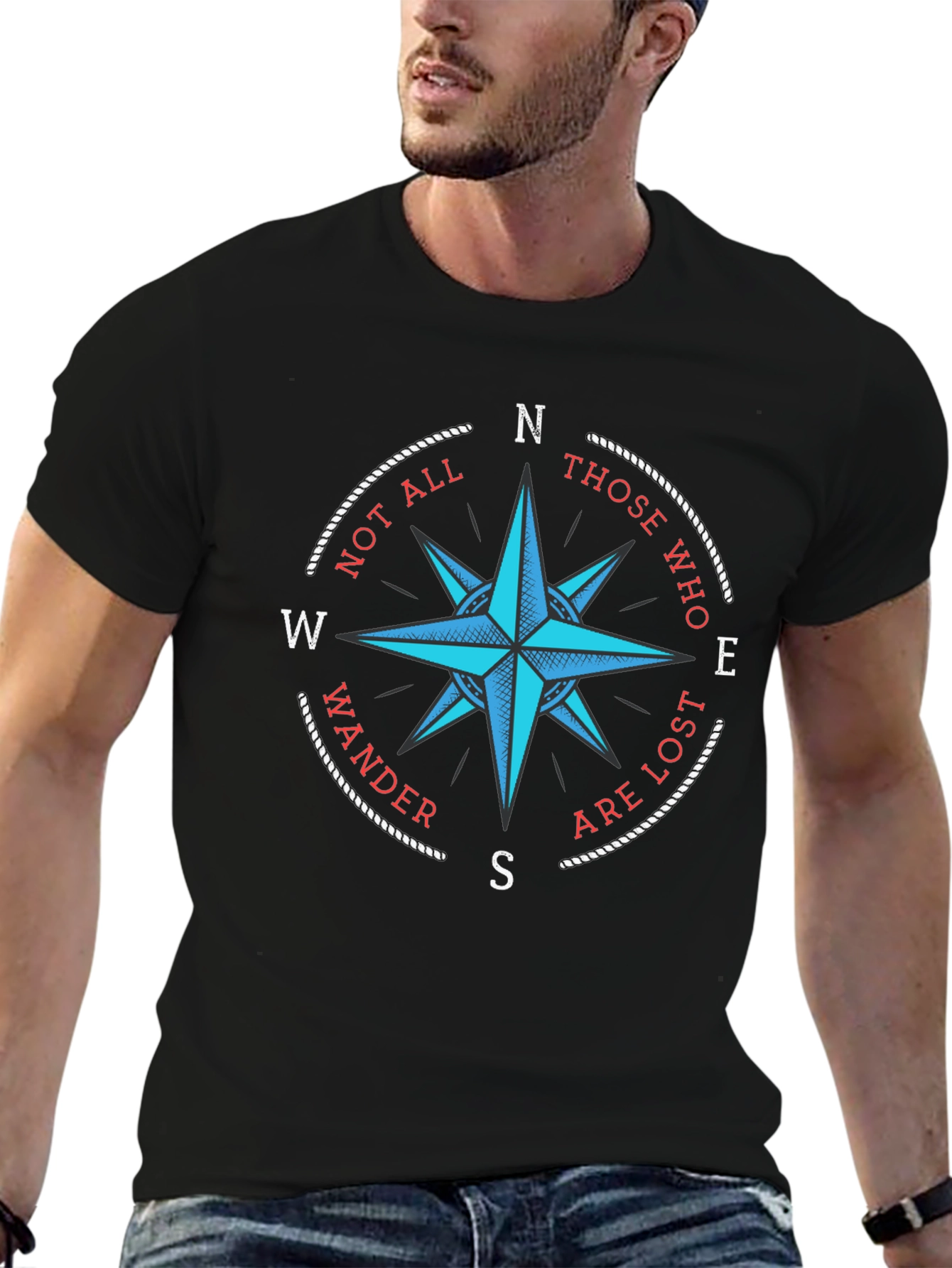 Black Wanderlust Compass Graphic Tee - Black Cotton T-Shirt view 6