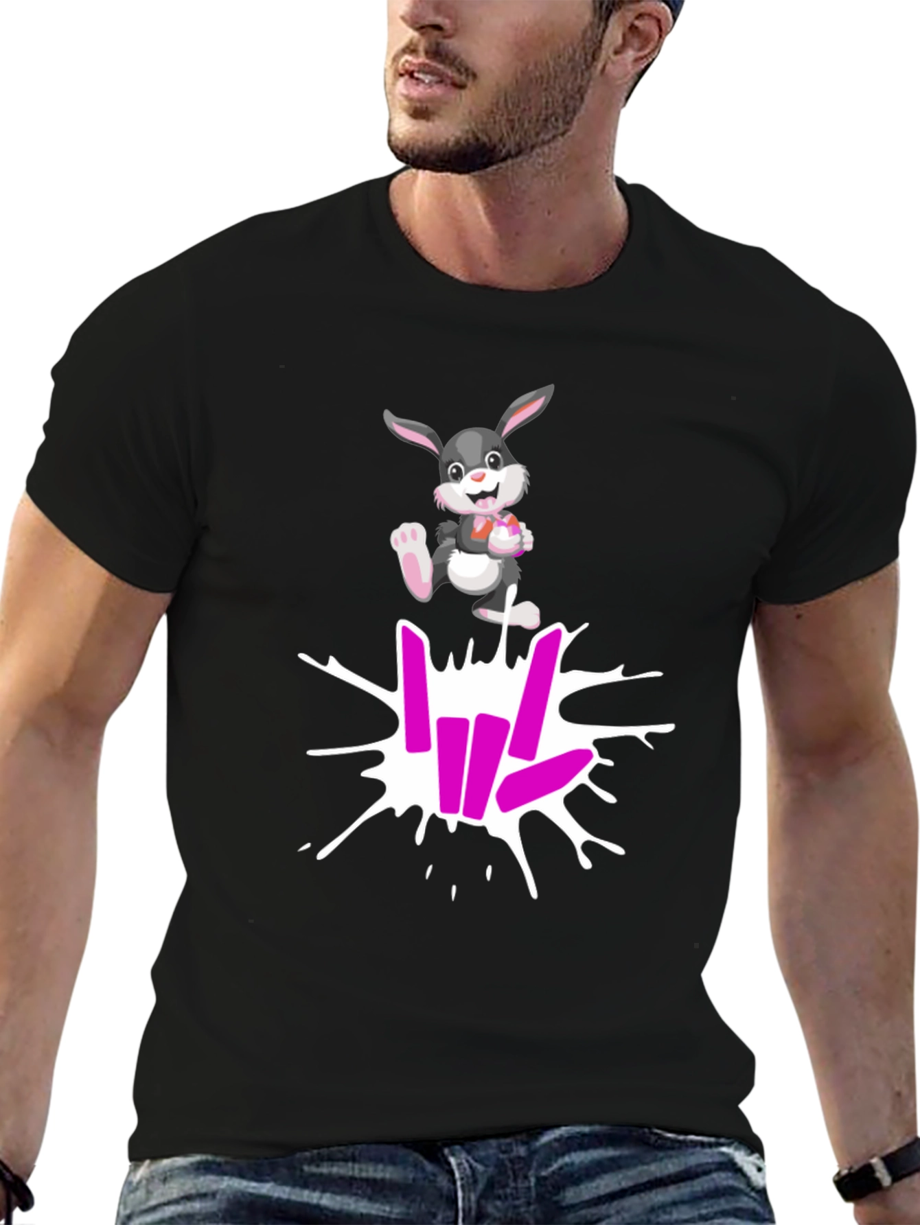 Black Cool Rabbit Share Love T-Shirt view 6