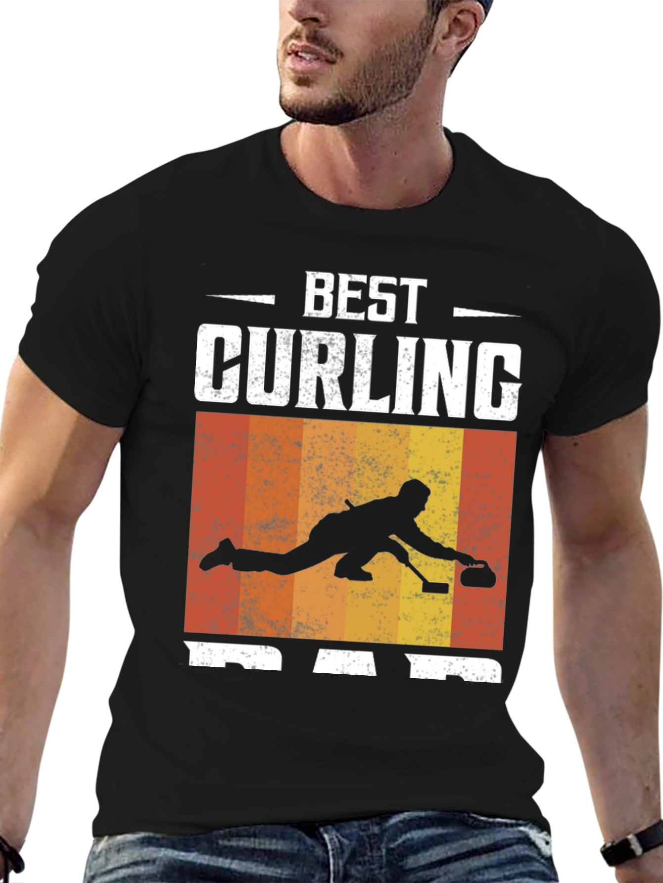 Black Best Curling Dad T-Shirt Black Graphic Tee view 6