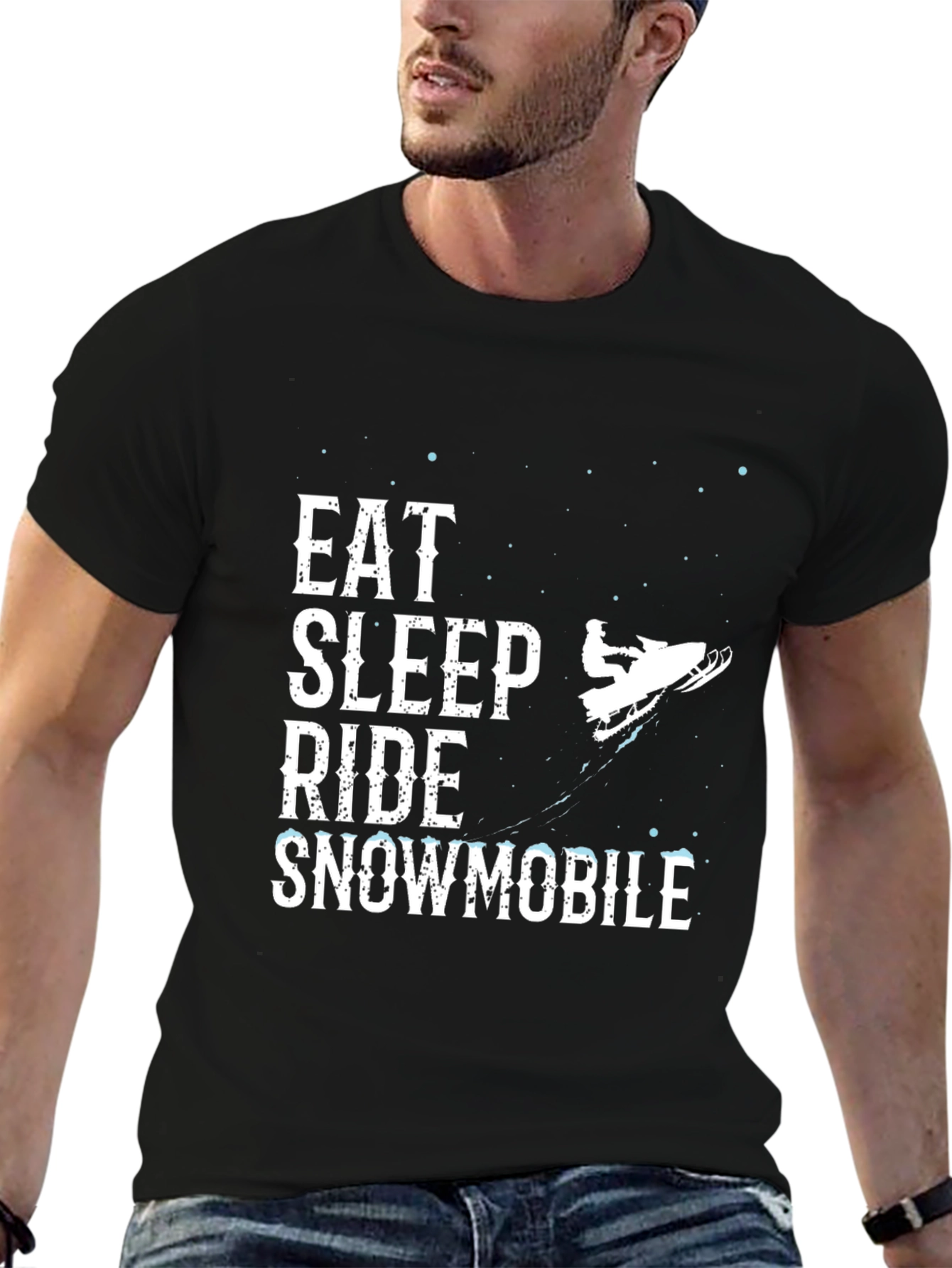 Black Eat Sleep Ride Snowmobile Black Graphic Tee view 6