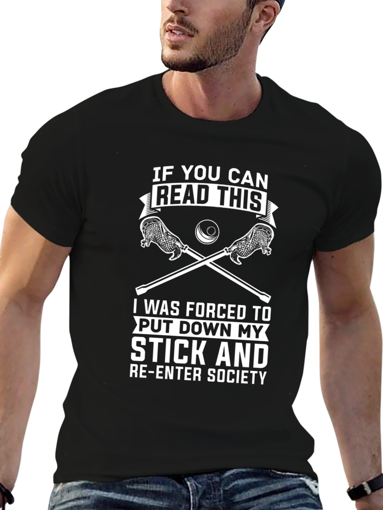 Black Funny Lacrosse T-Shirt: "If You Can Read This..." view 6