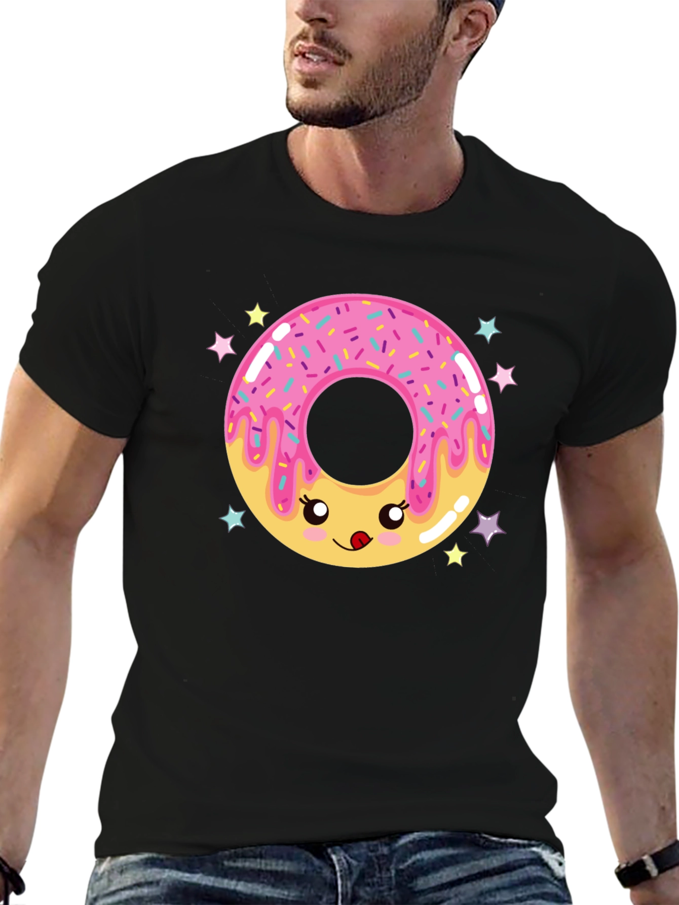 Black Kawaii Donut Graphic Tee - Black Cotton Comfort view 6