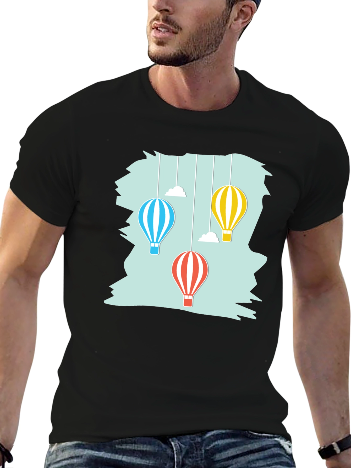 Black Hot Air Balloon Graphic Tee - Soft Cotton Casual Shirt view 6