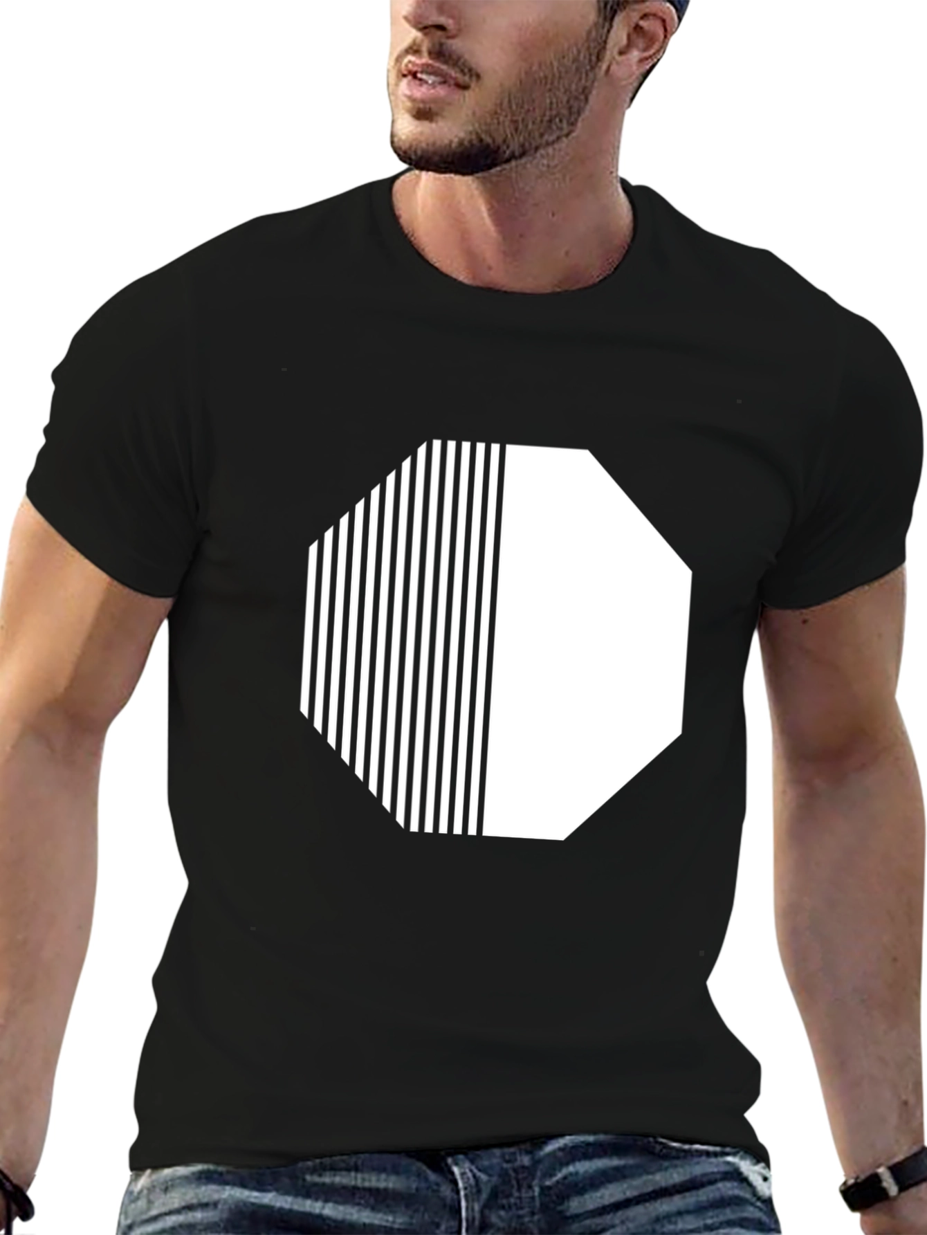 Black Abstract Graphic Tee - Octagon Design - Black view 6