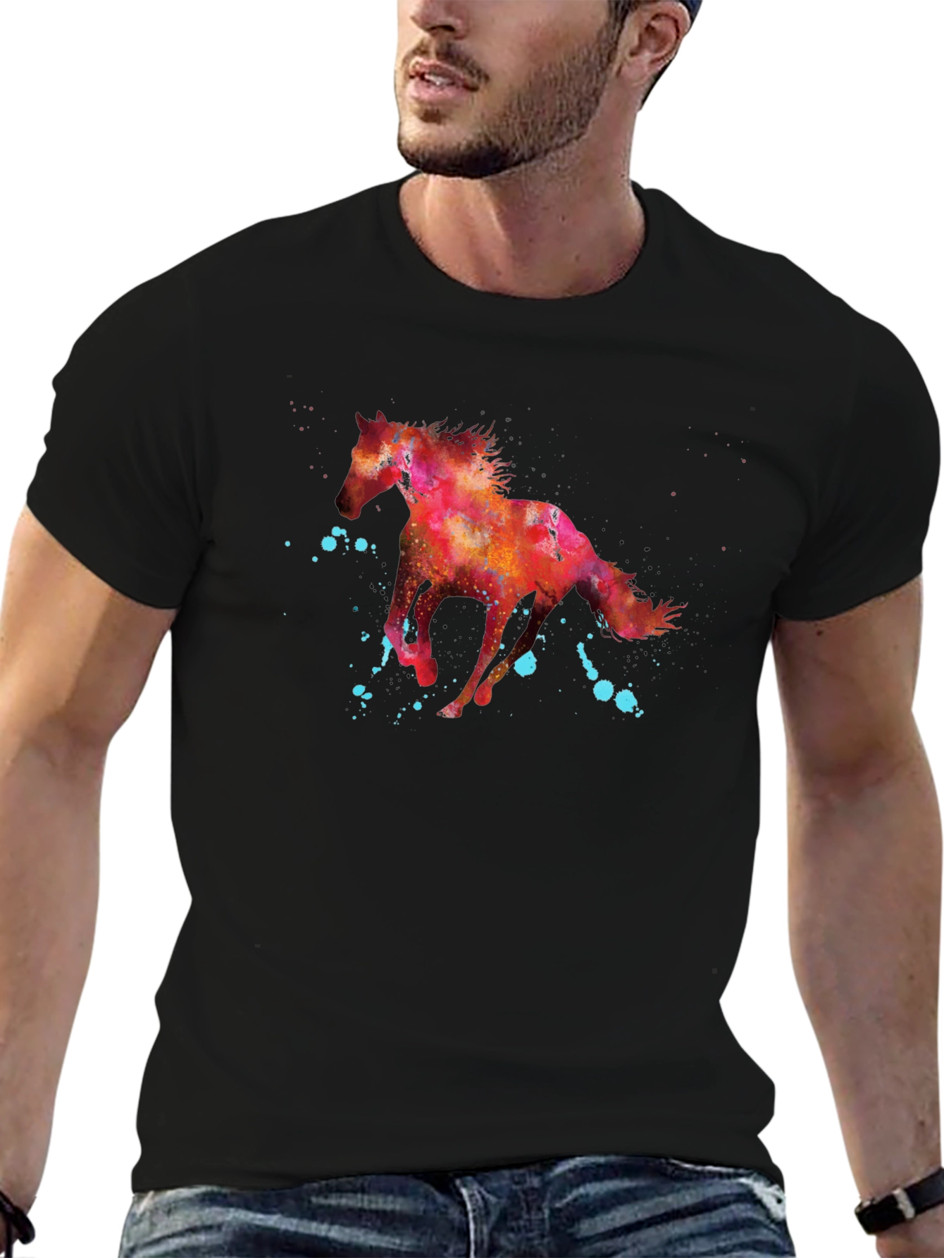 Black Watercolor Horse Graphic T-Shirt view 6