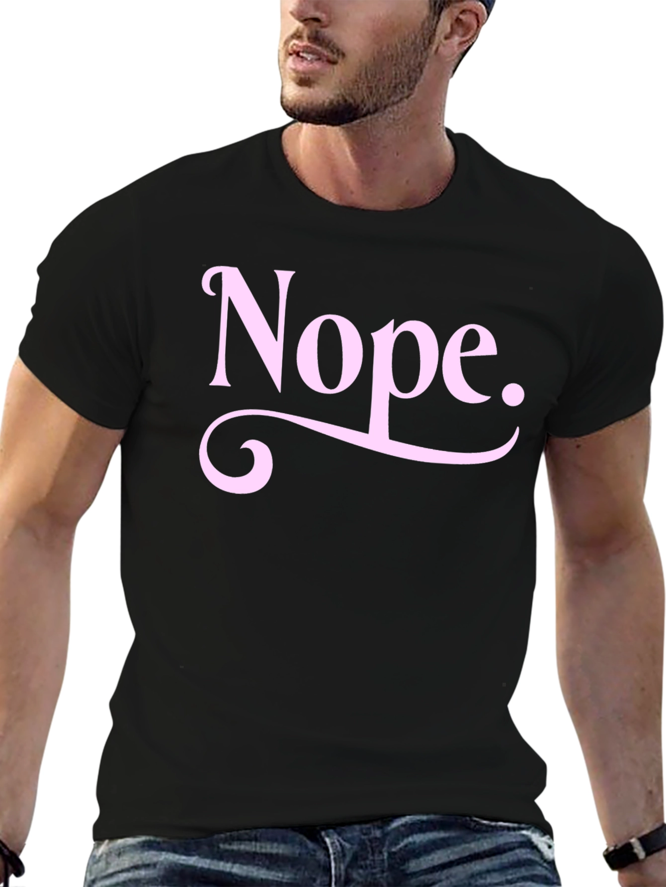 Black Nope Graphic Tee - Unisex Black Cotton T-Shirt view 6