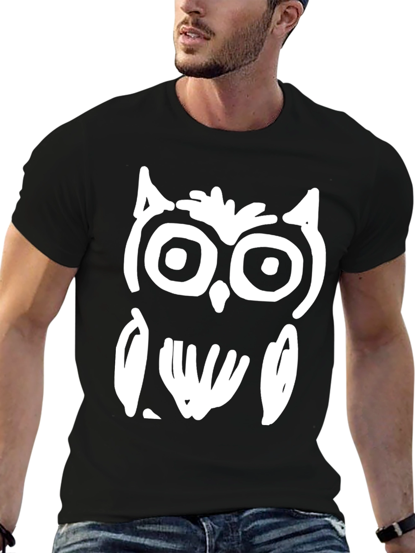 Black Abstract Owl Graphic Black T-Shirt view 6