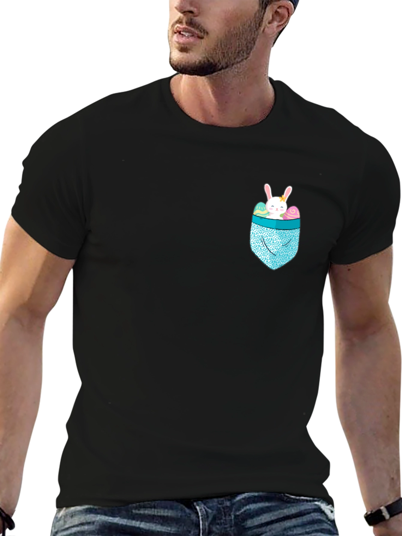 Black Bunny Pocket Easter T-Shirt - Cute Holiday Apparel view 6