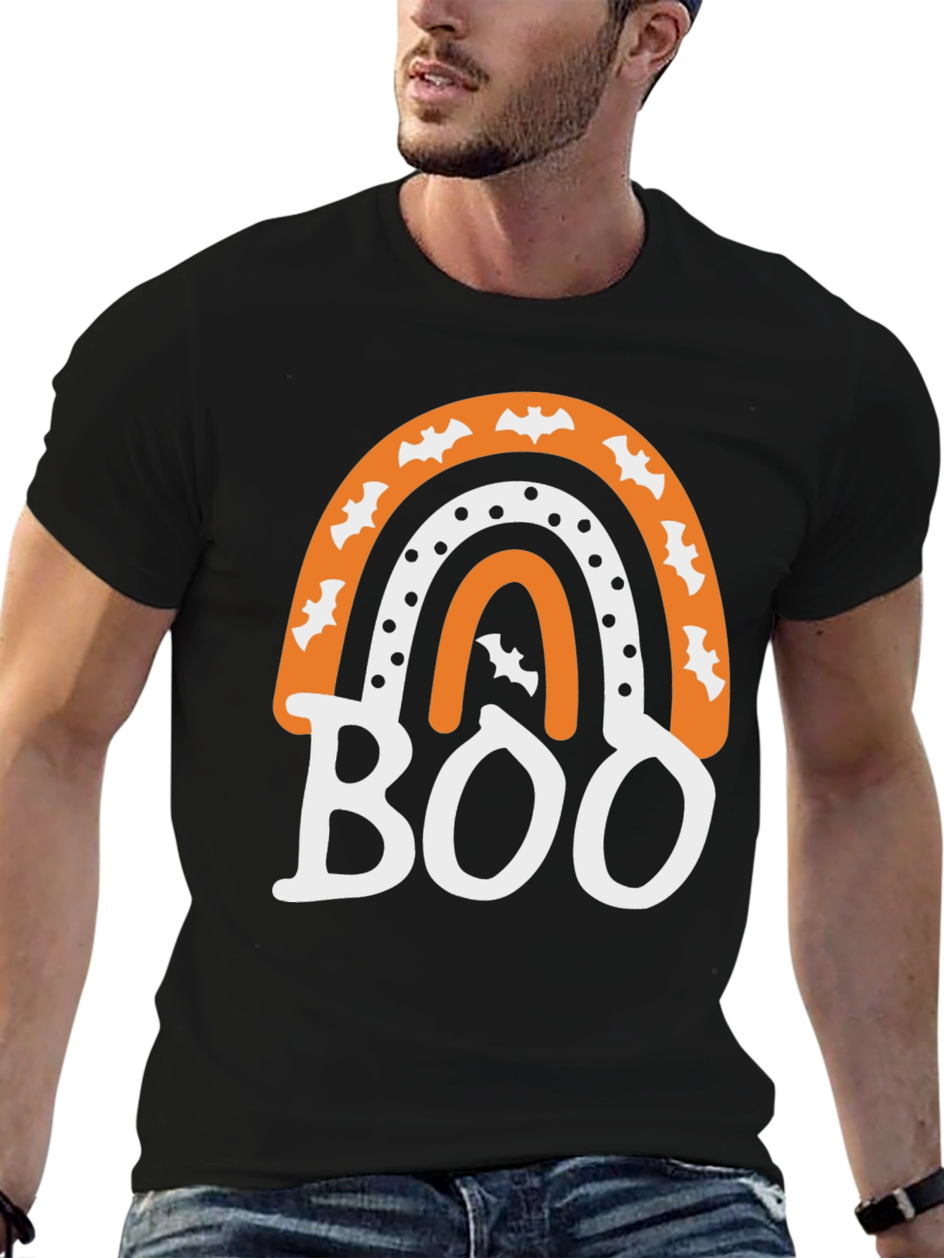 Black Halloween Boo Rainbow T-Shirt view 6