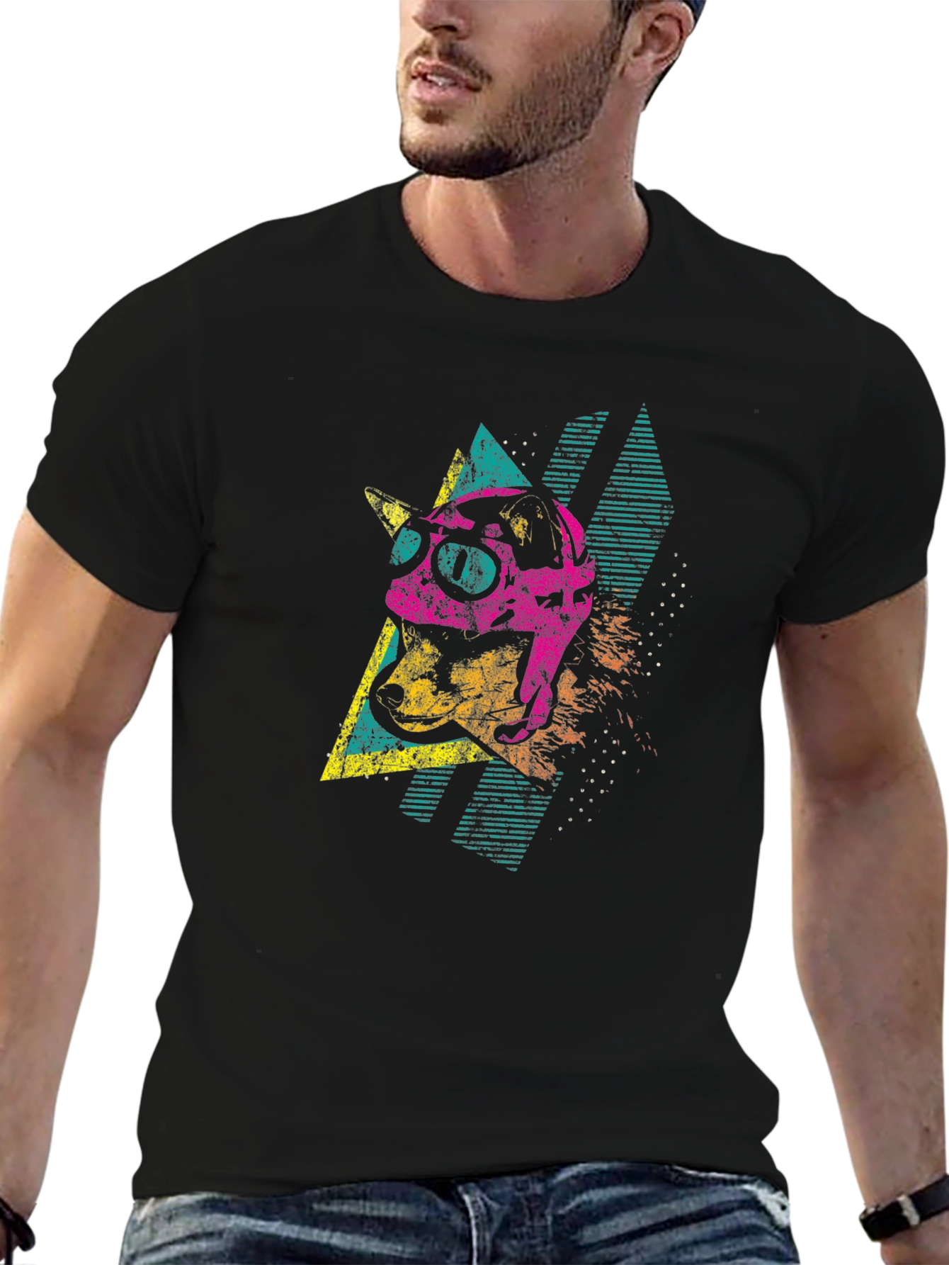 Black Retro Dog Tee - 80's Style Graphic T-Shirt view 6