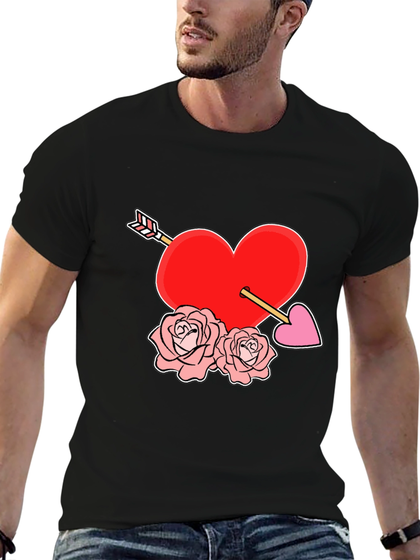 Black Heart Arrow Roses Graphic Tee view 6