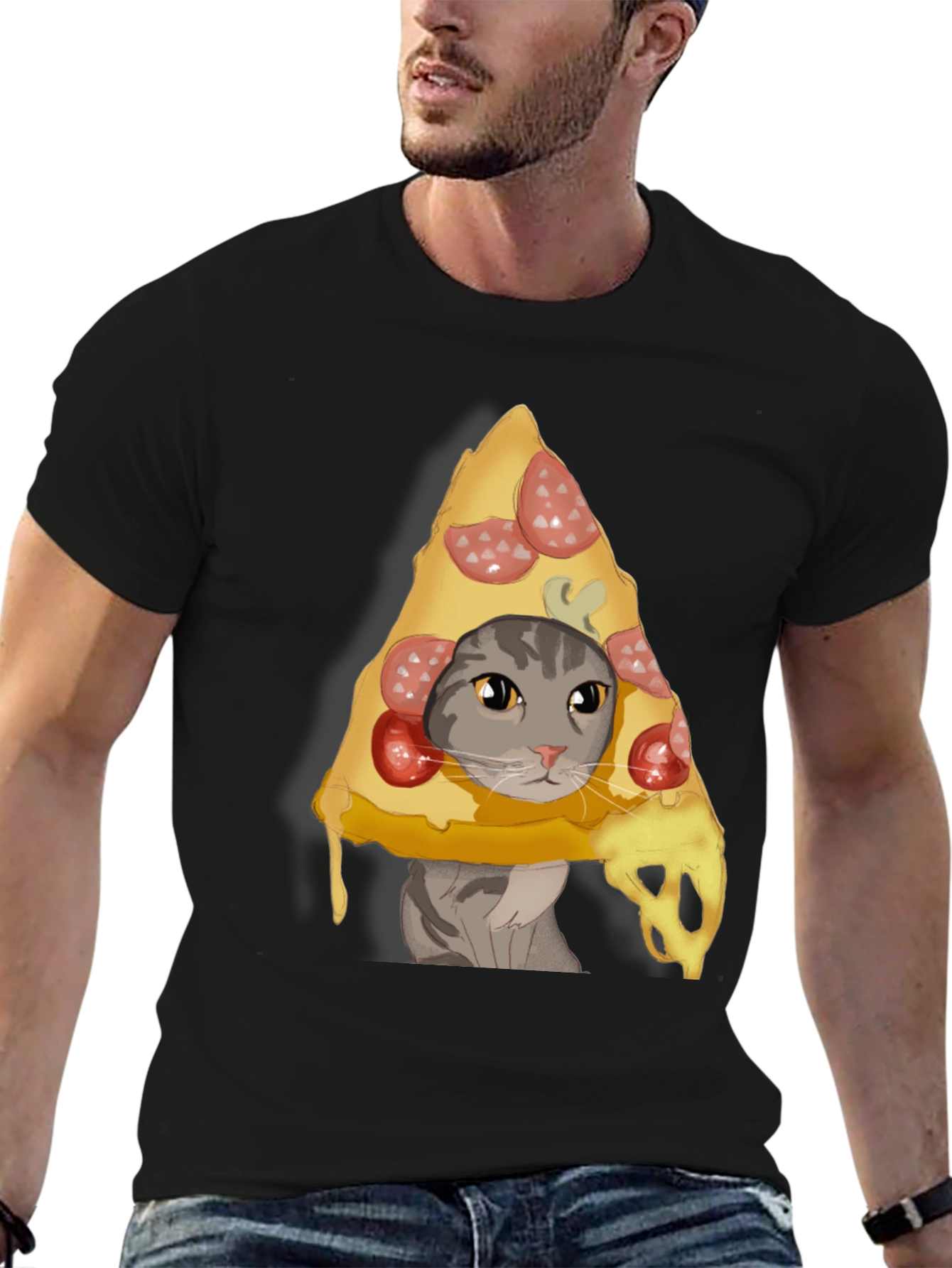 Black Pizza Cat Graphic T-Shirt - Funny & Unique view 6