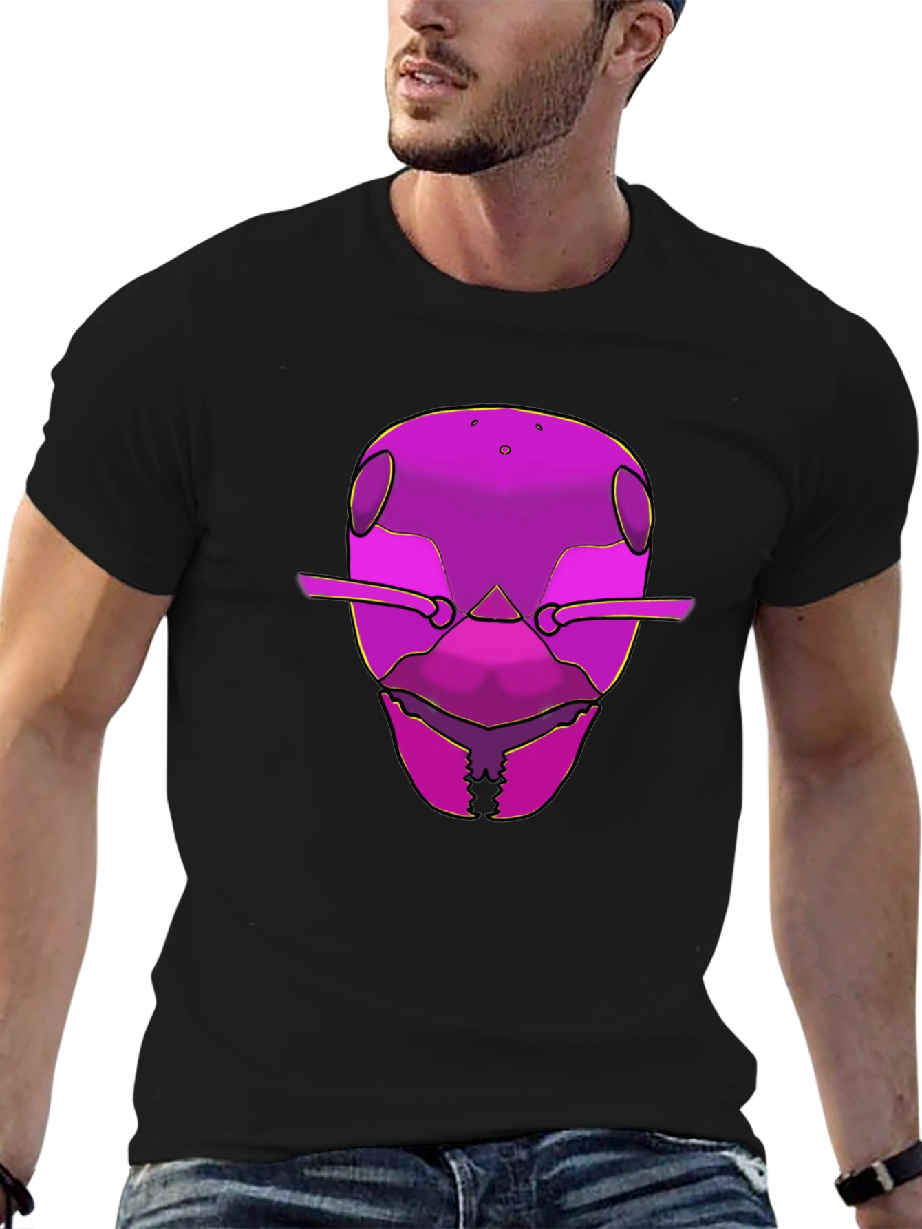 Black Bold Graphic Tee - Ant Head Design view 6