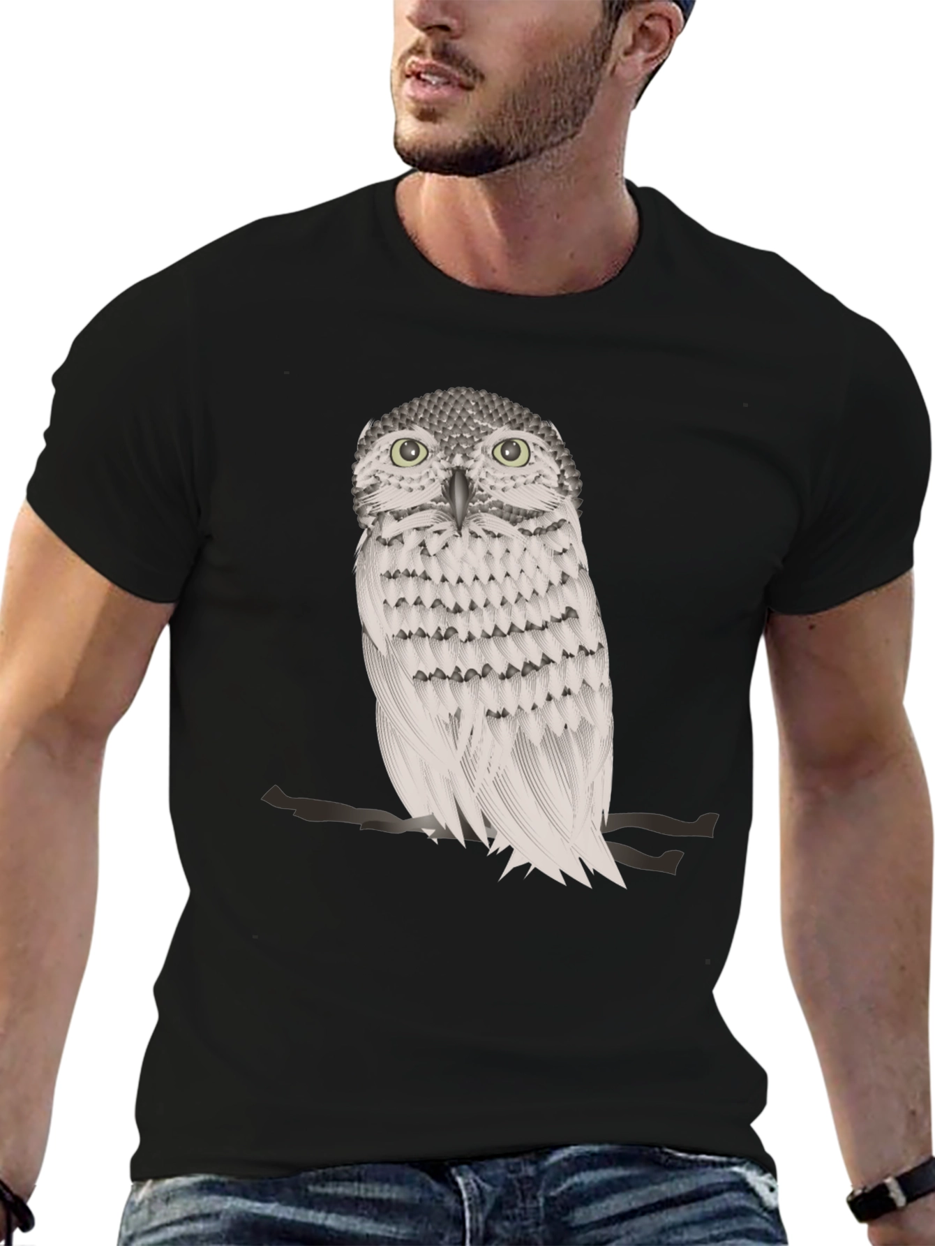 Black Owl Graphic Print Crew Neck T-Shirt view 6