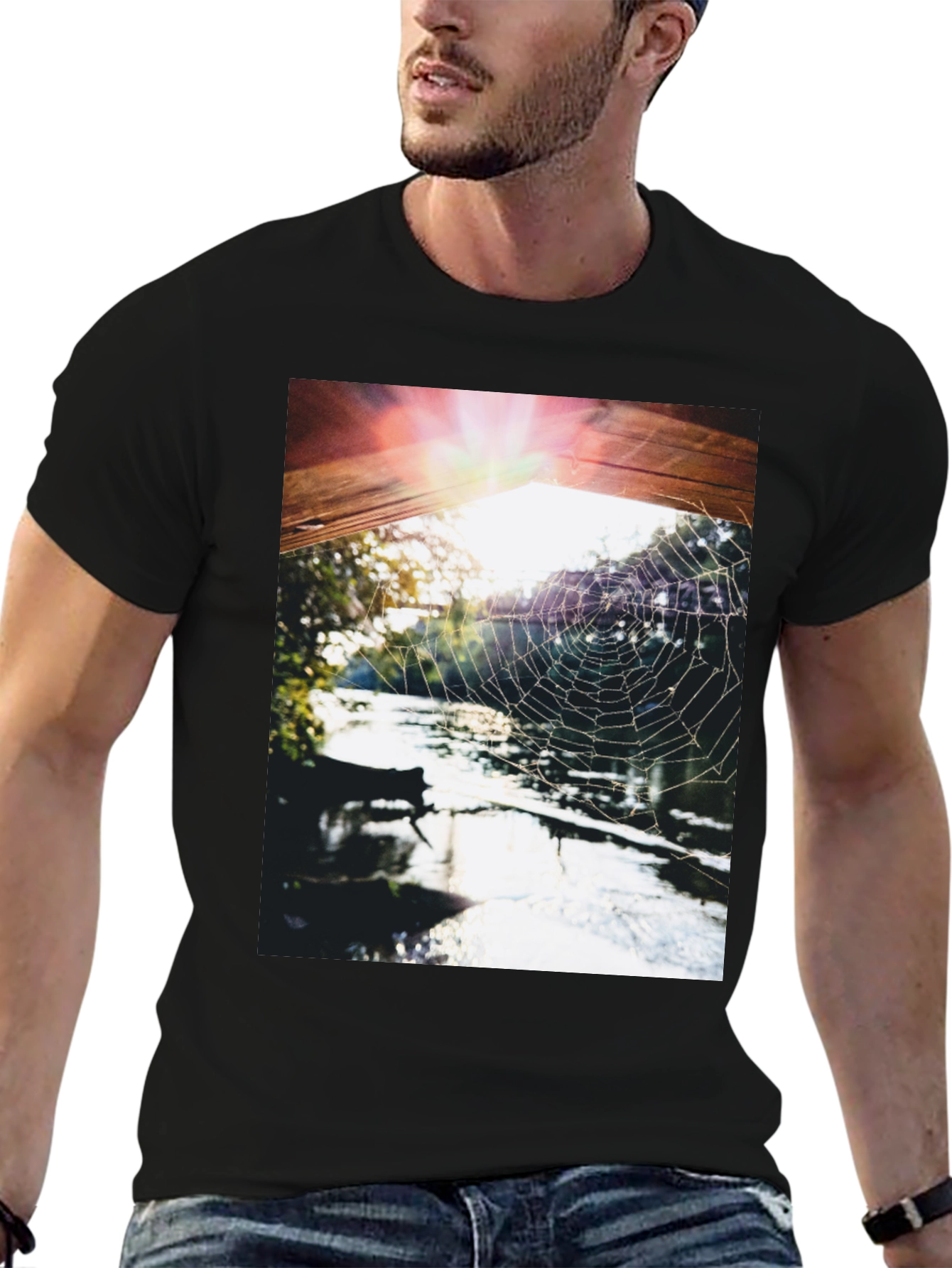Black Spider Web at Sunrise T-Shirt view 6