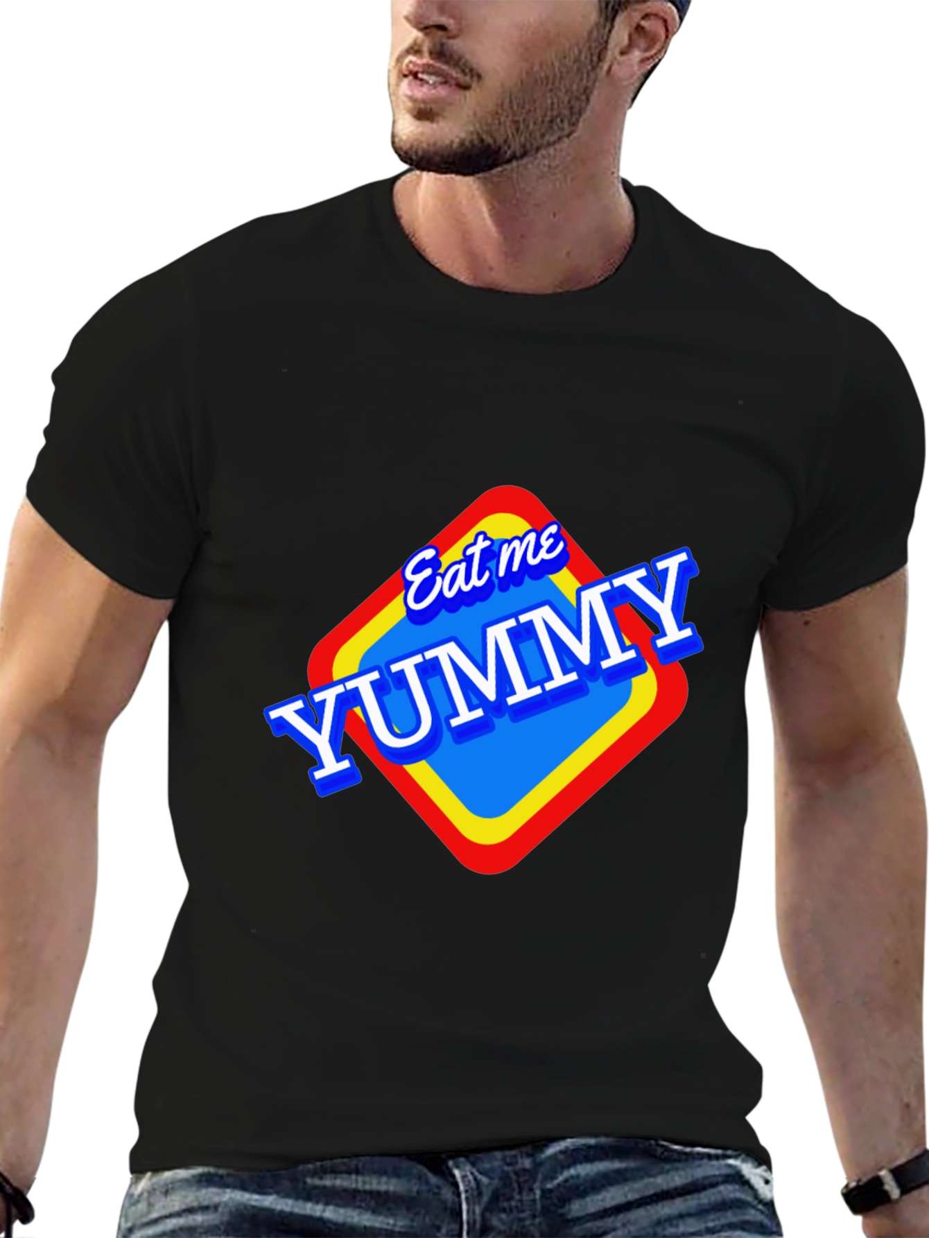 Black Eat Me Yummy Graphic Tee - Black Unisex T-Shirt view 6